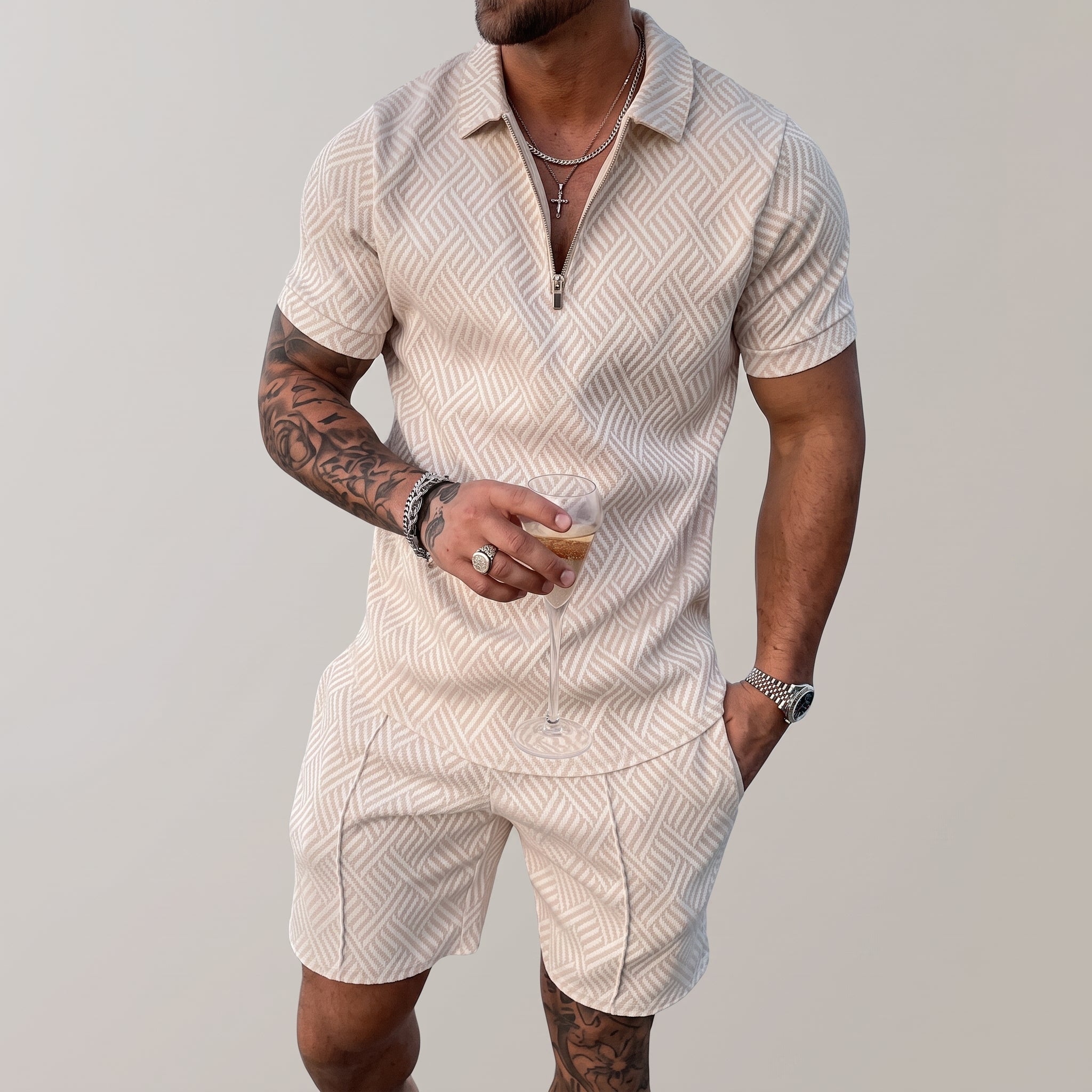 Nathan - Men's Summer Geometric Polo Short Sleeve Co-ord Set