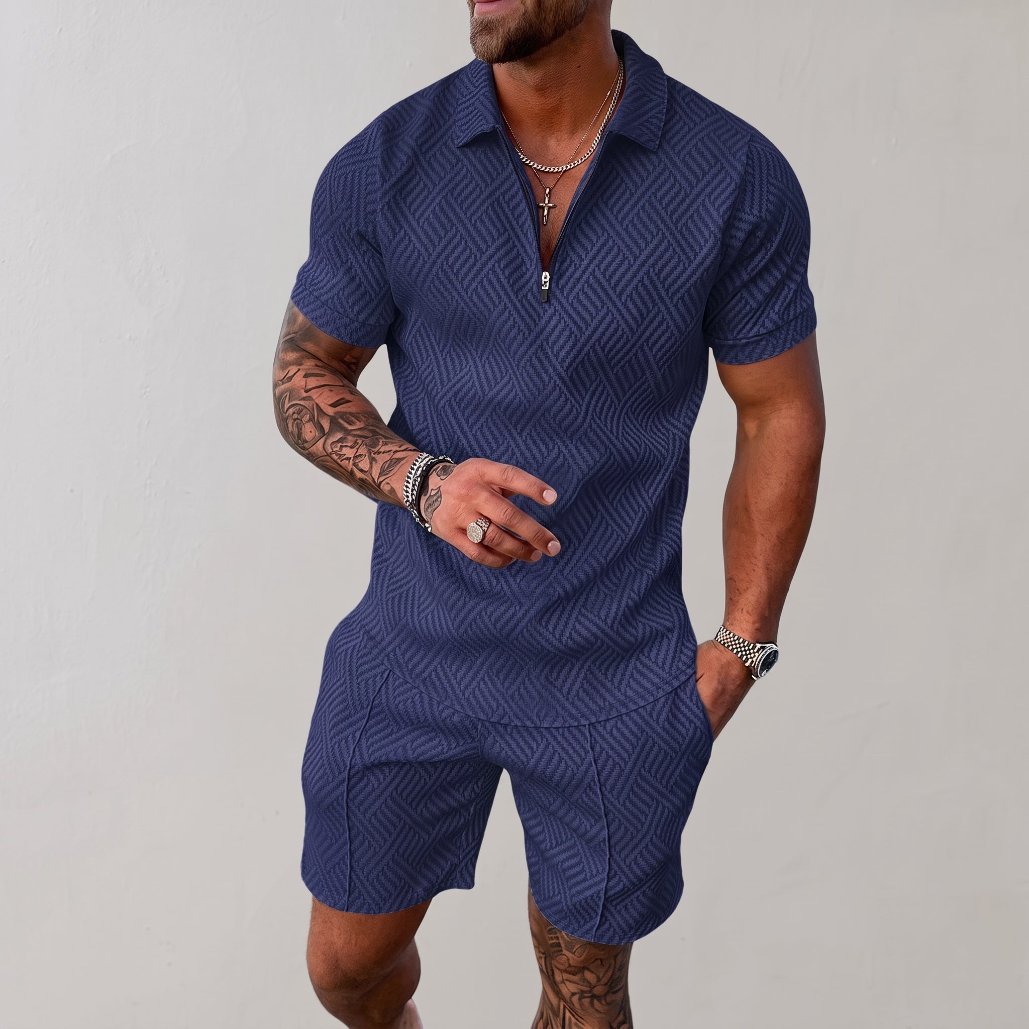 Nathan - Men's Summer Geometric Polo Short Sleeve Co-ord Set