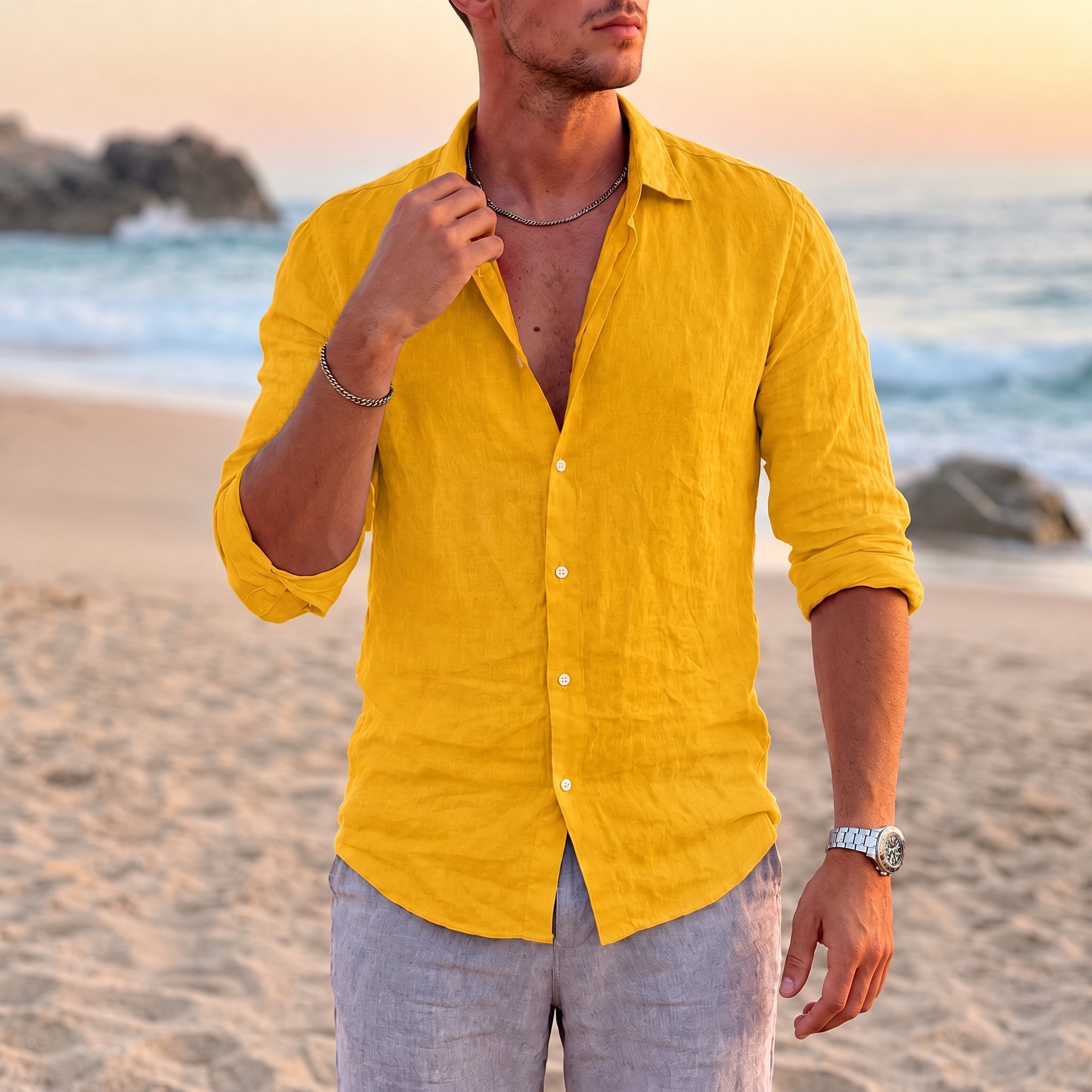 Thomas - Men's Summer Linen Point Collar Long Sleeve Shirt