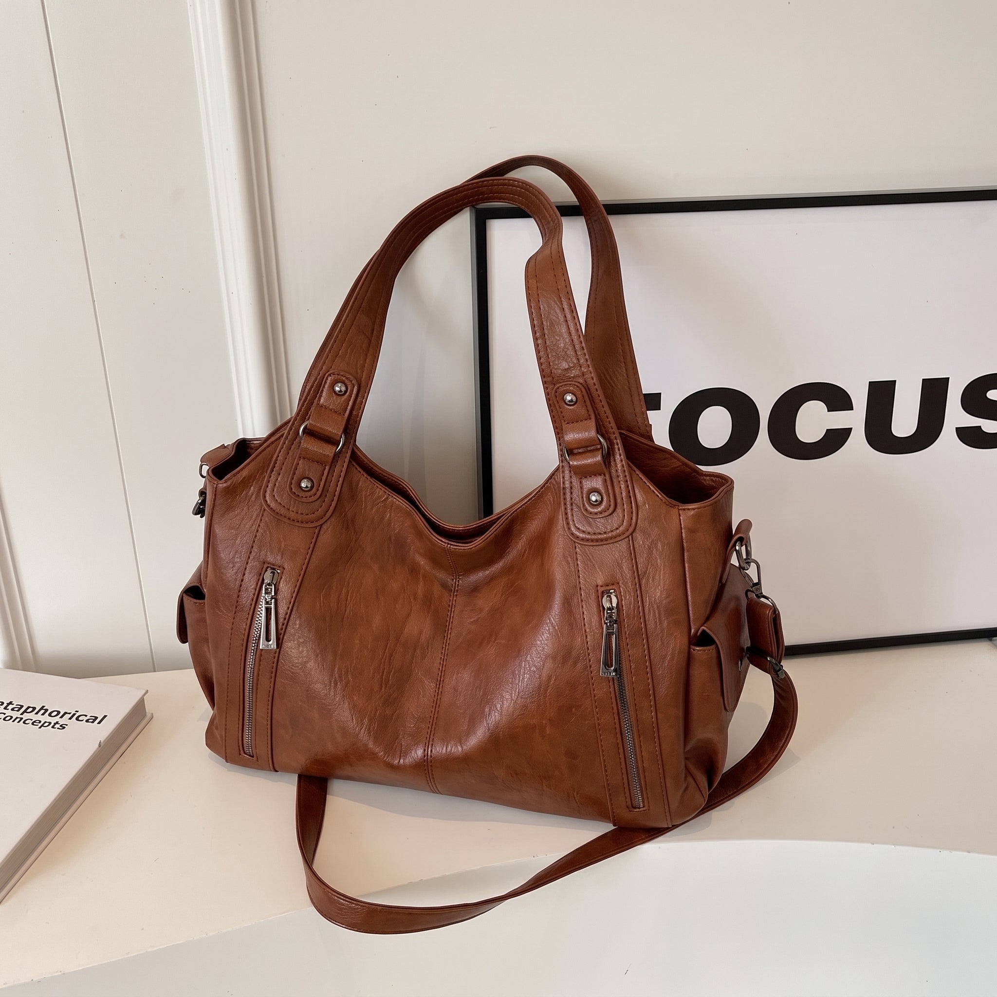 Sophie - Women's Shoulder Bag with Dual Handles and Zip Detail