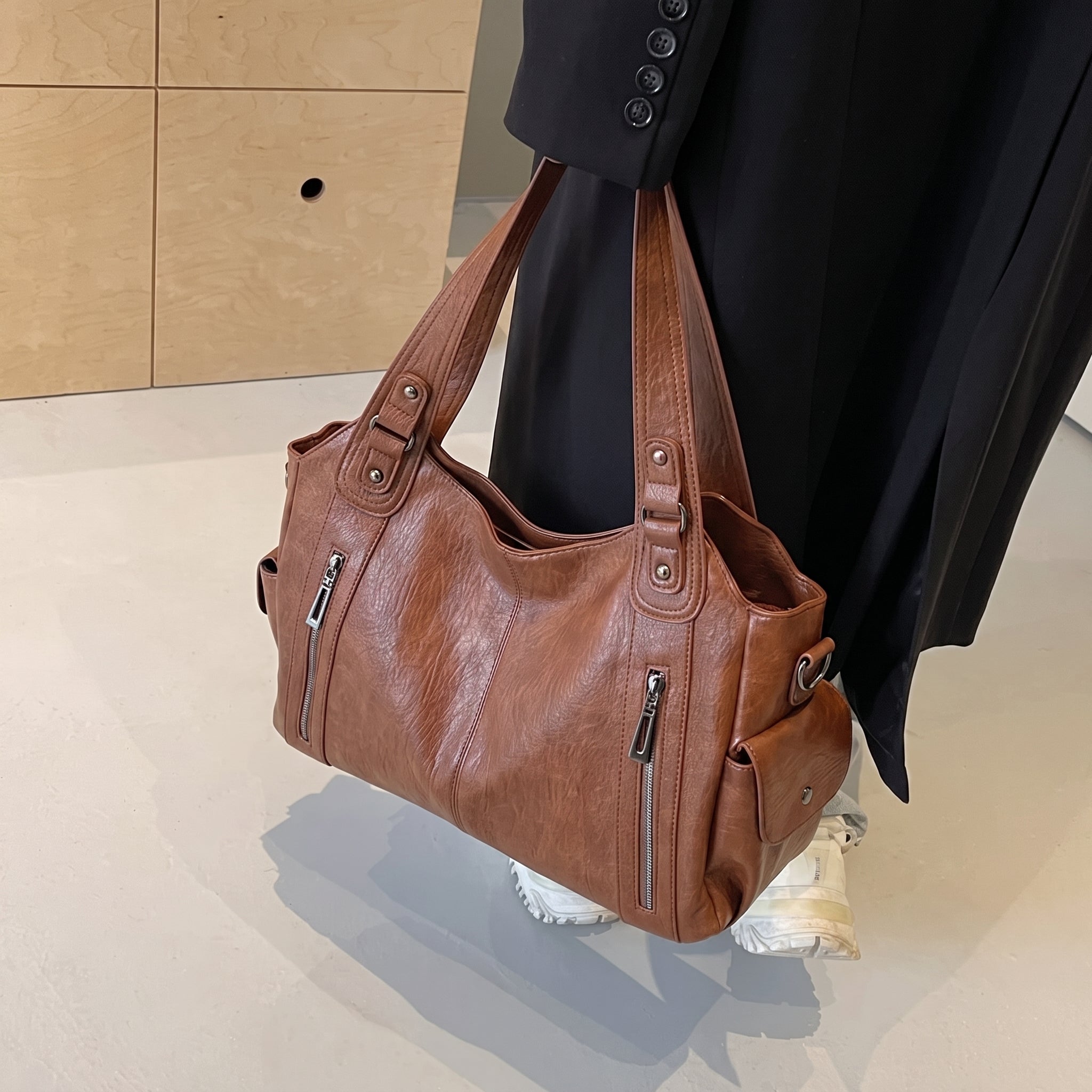 Sophie - Women's Shoulder Bag with Dual Handles and Zip Detail