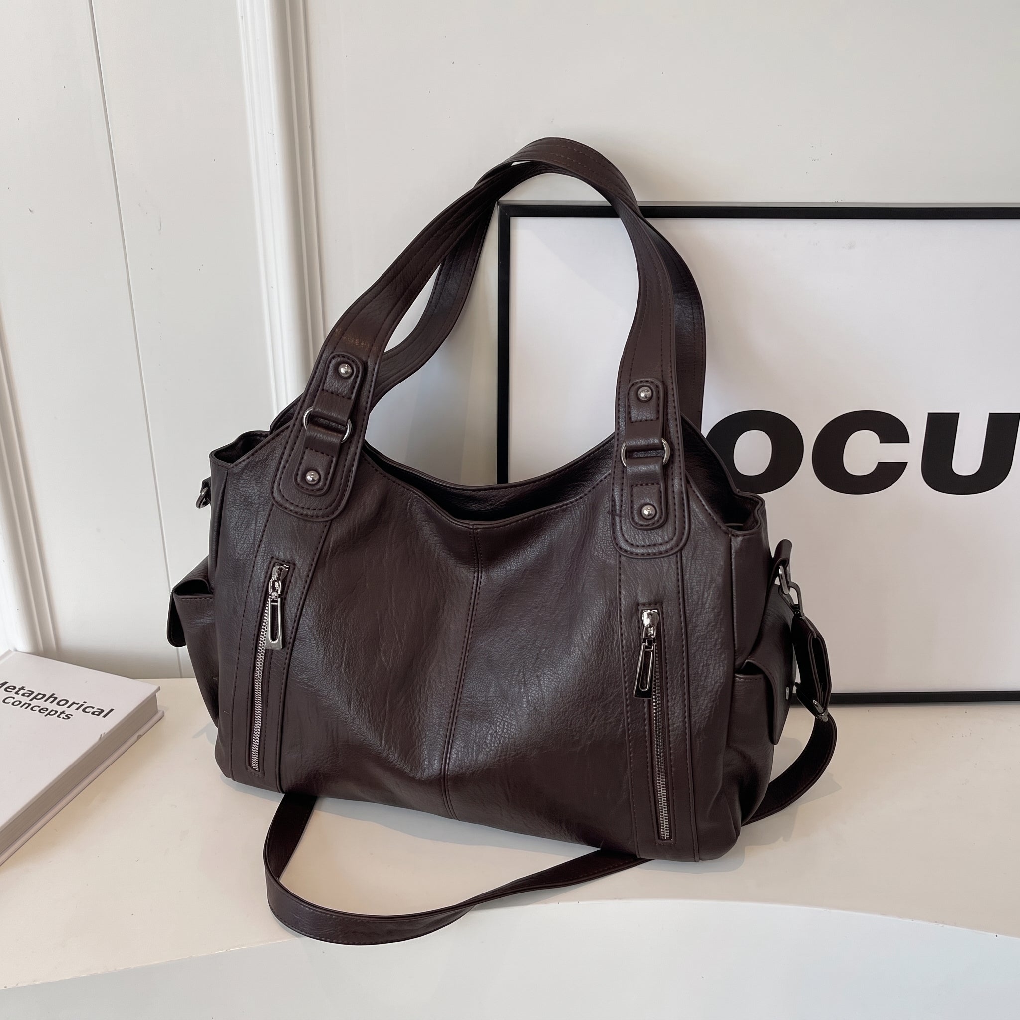 Sophie - Women's Shoulder Bag with Dual Handles and Zip Detail