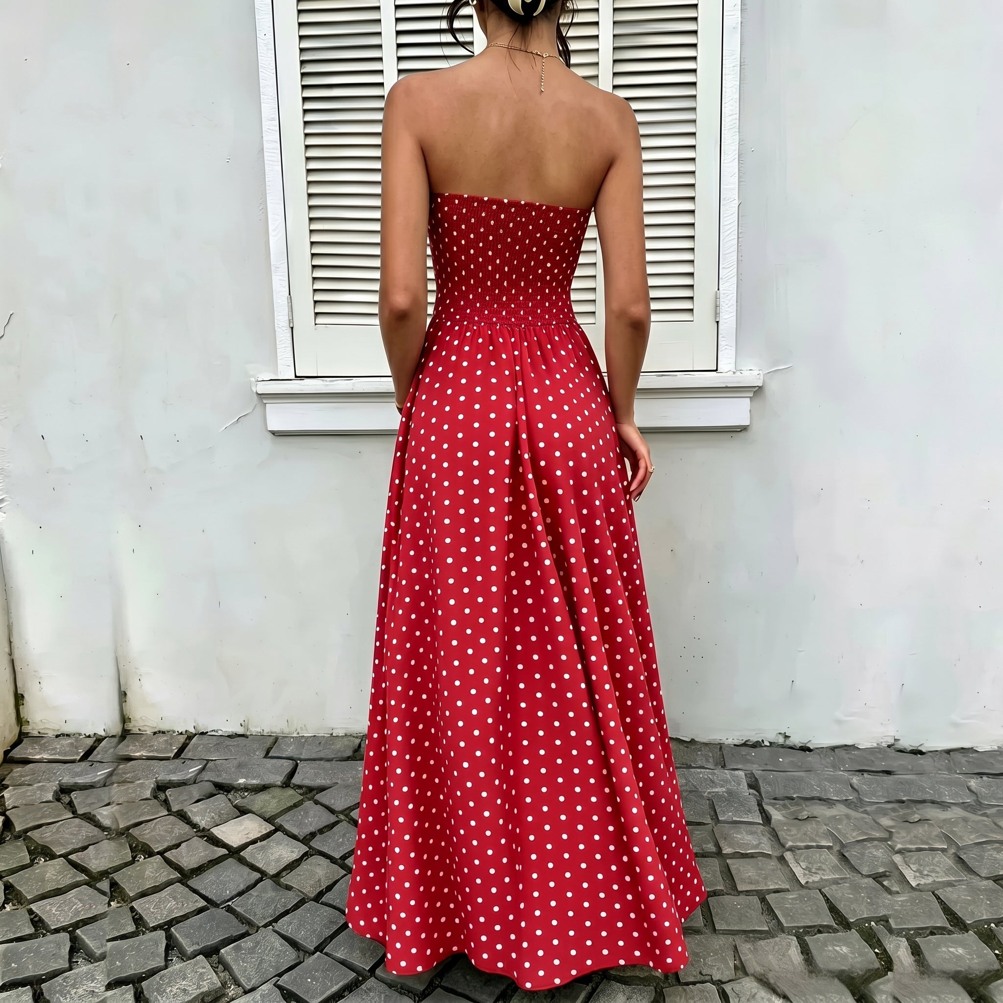 Lorelei - Women's Summer Polka Dot Strapless Maxi Dress