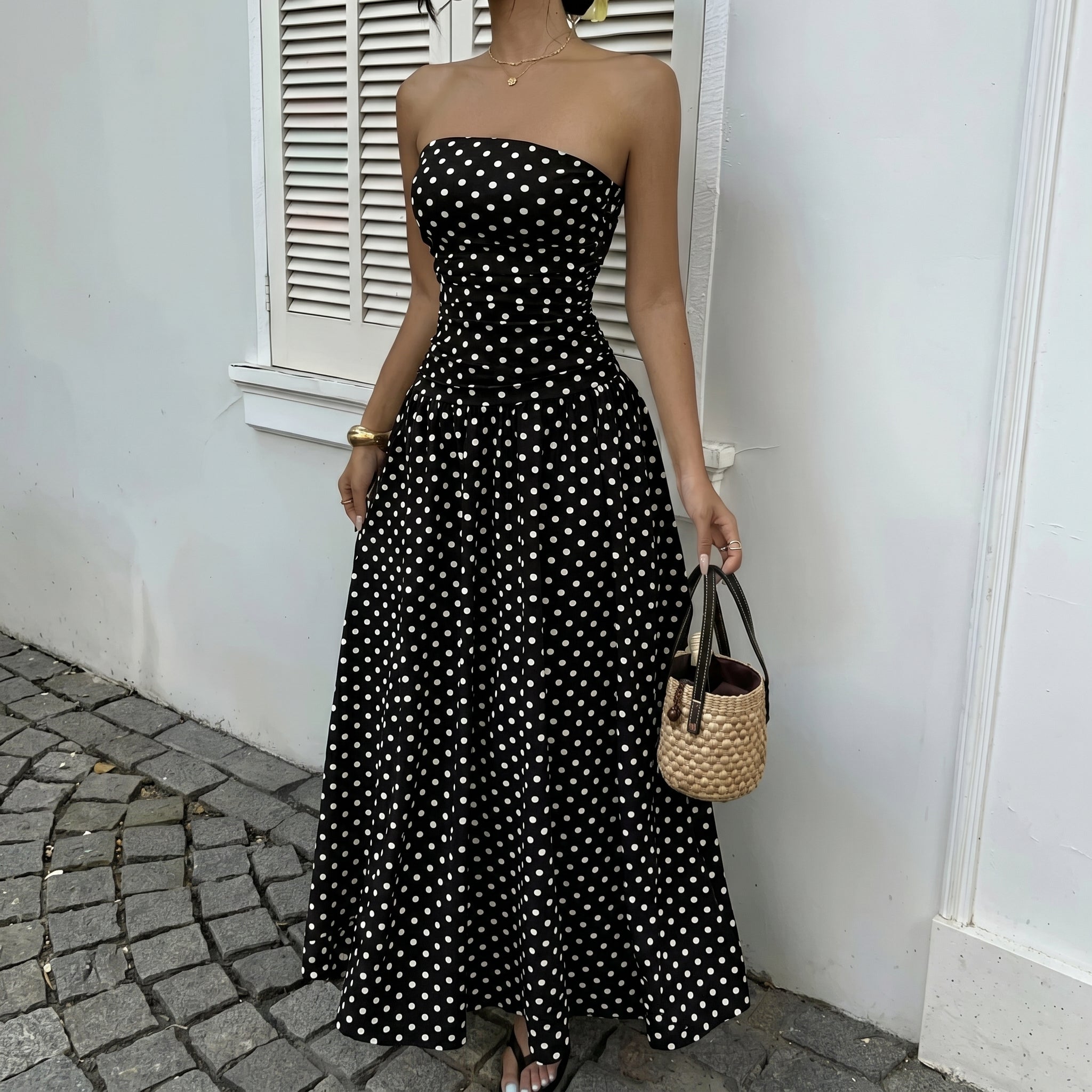 Lorelei - Women's Summer Polka Dot Strapless Maxi Dress