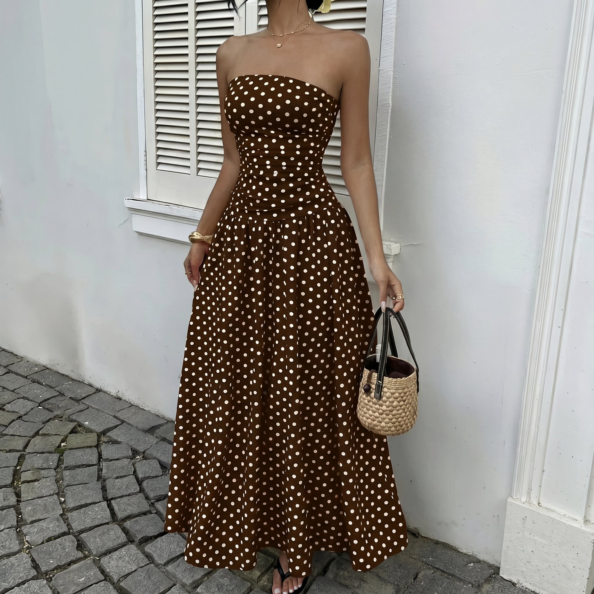 Lorelei - Women's Summer Polka Dot Strapless Maxi Dress