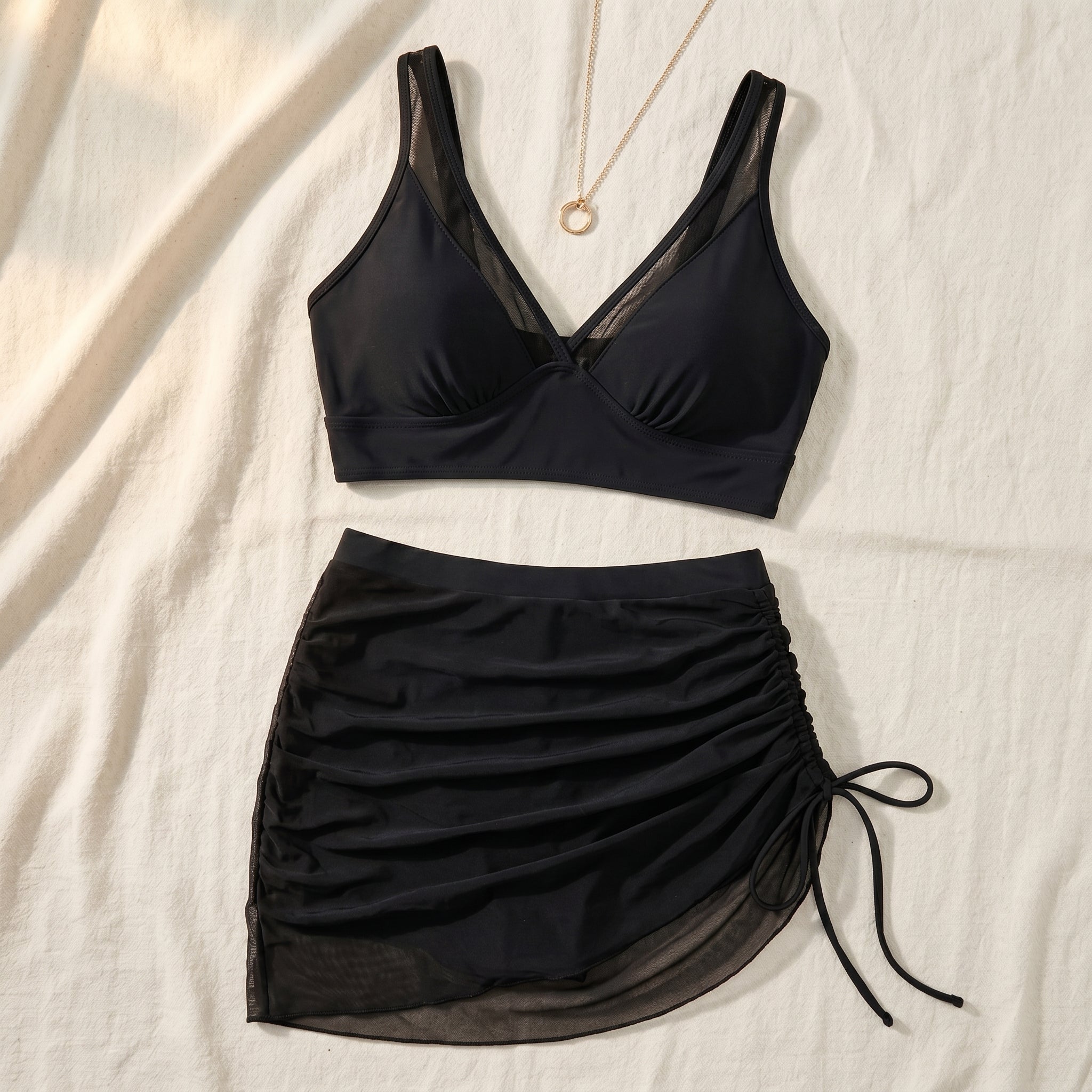 Maya - Women's Summer Bikini Set with Ruched Drawstring Skirt