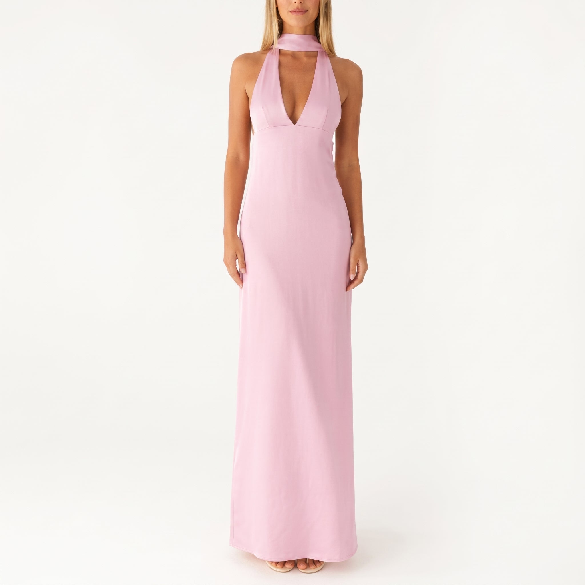 Clara - Women's Wedding Guest Maxi Dress with Neck Scarf