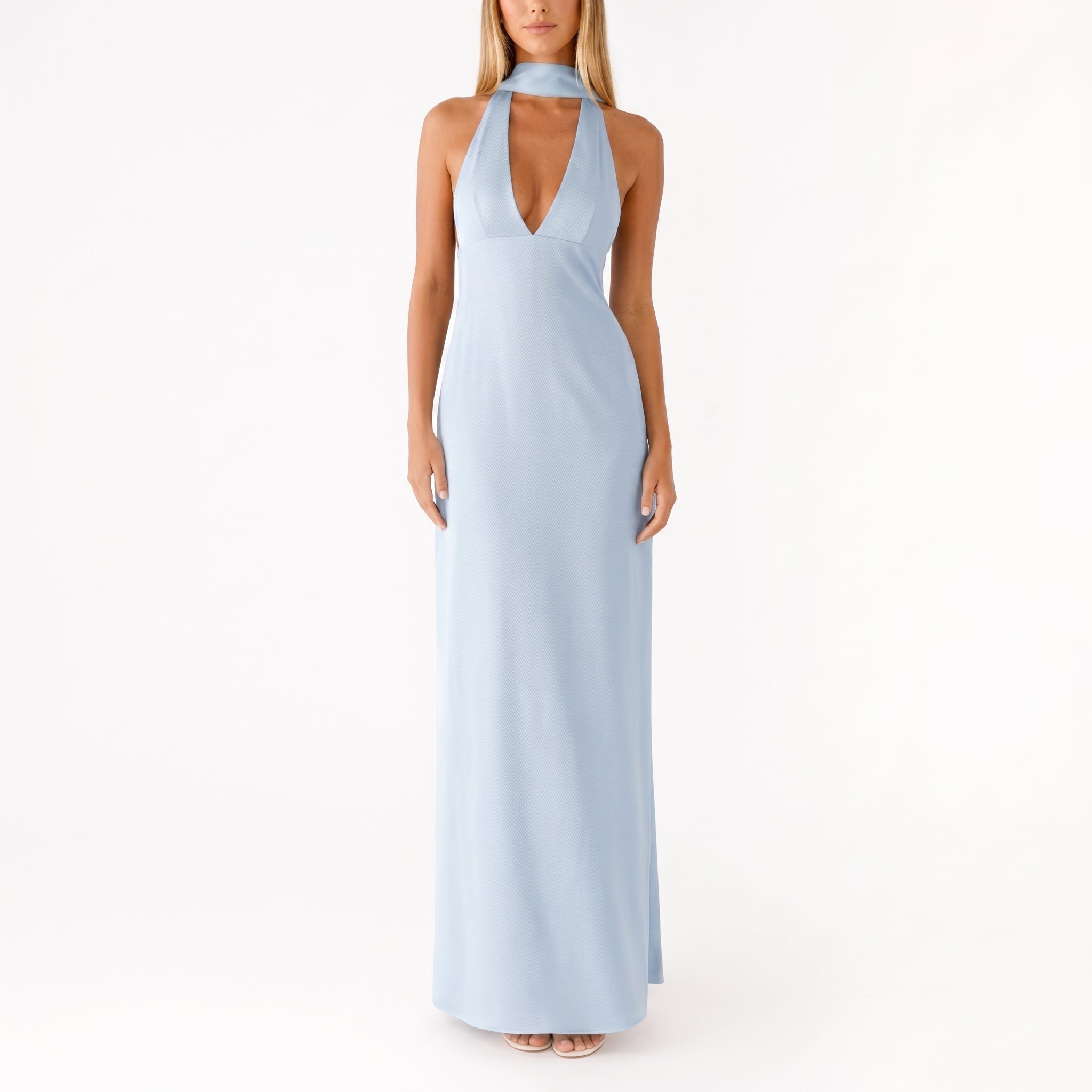 Clara - Women's Wedding Guest Maxi Dress with Neck Scarf