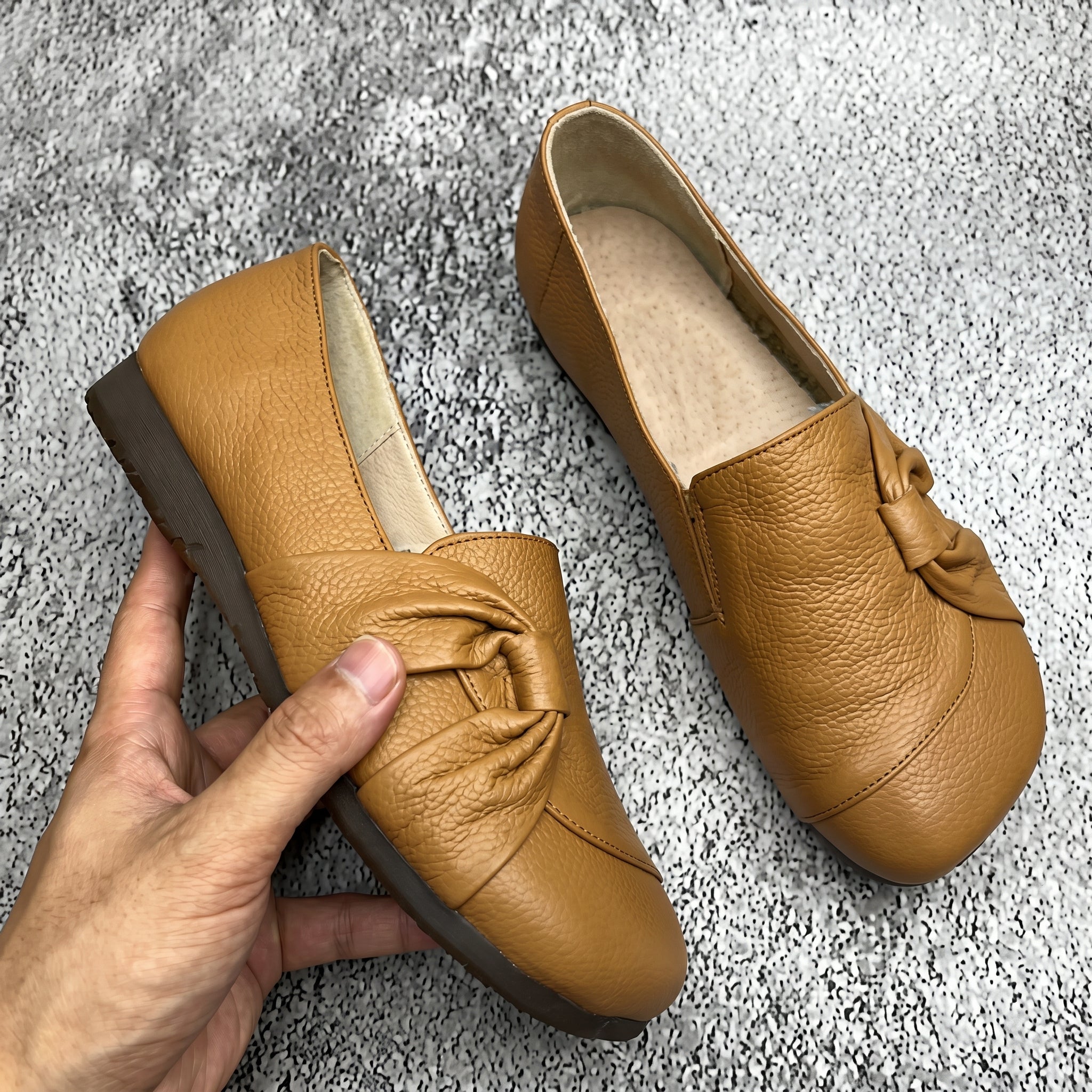 Louise - Women's Round Toe Loafers with Knot Detail