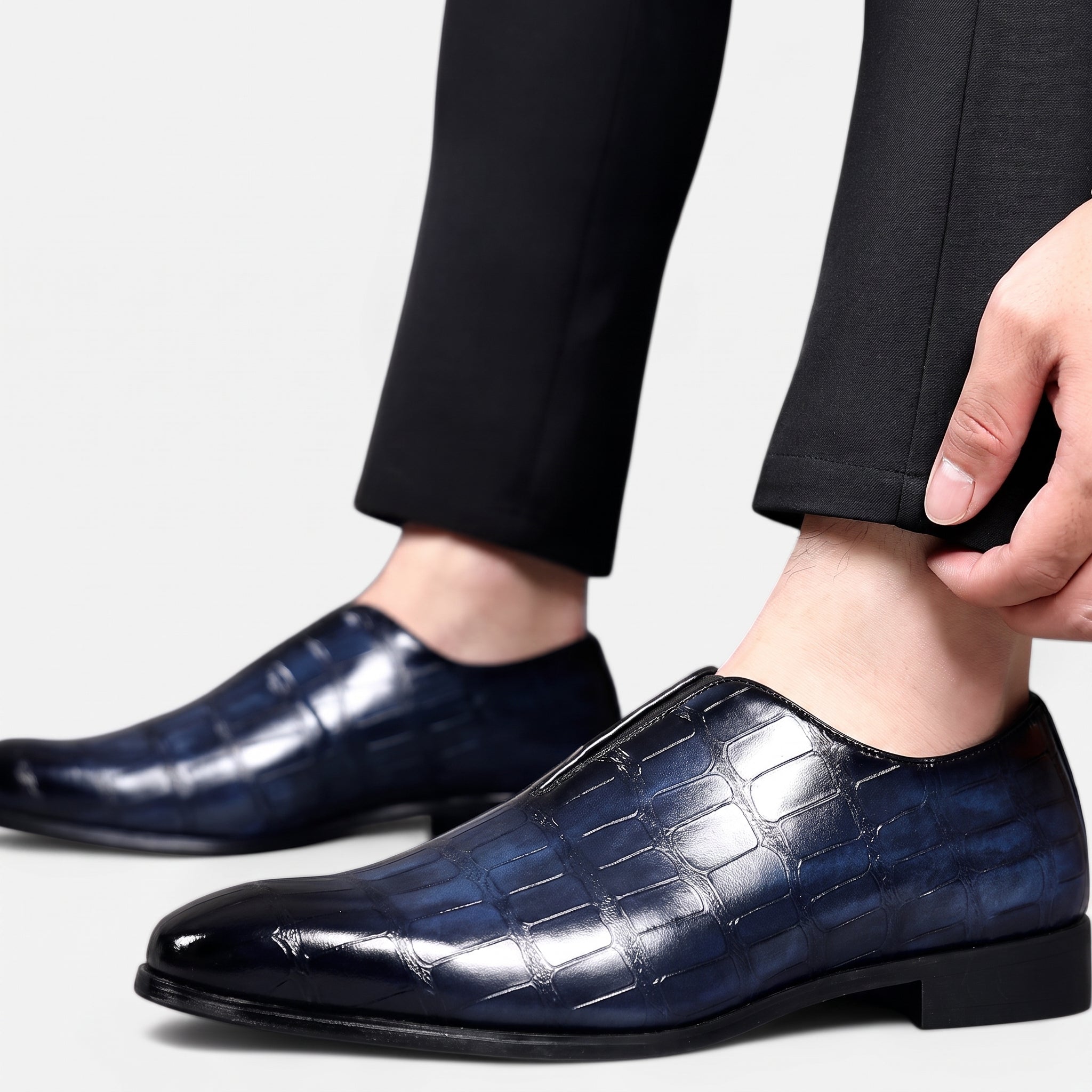Oliver - Men's Croc Embossed Pointed Toe Wedding Shoes