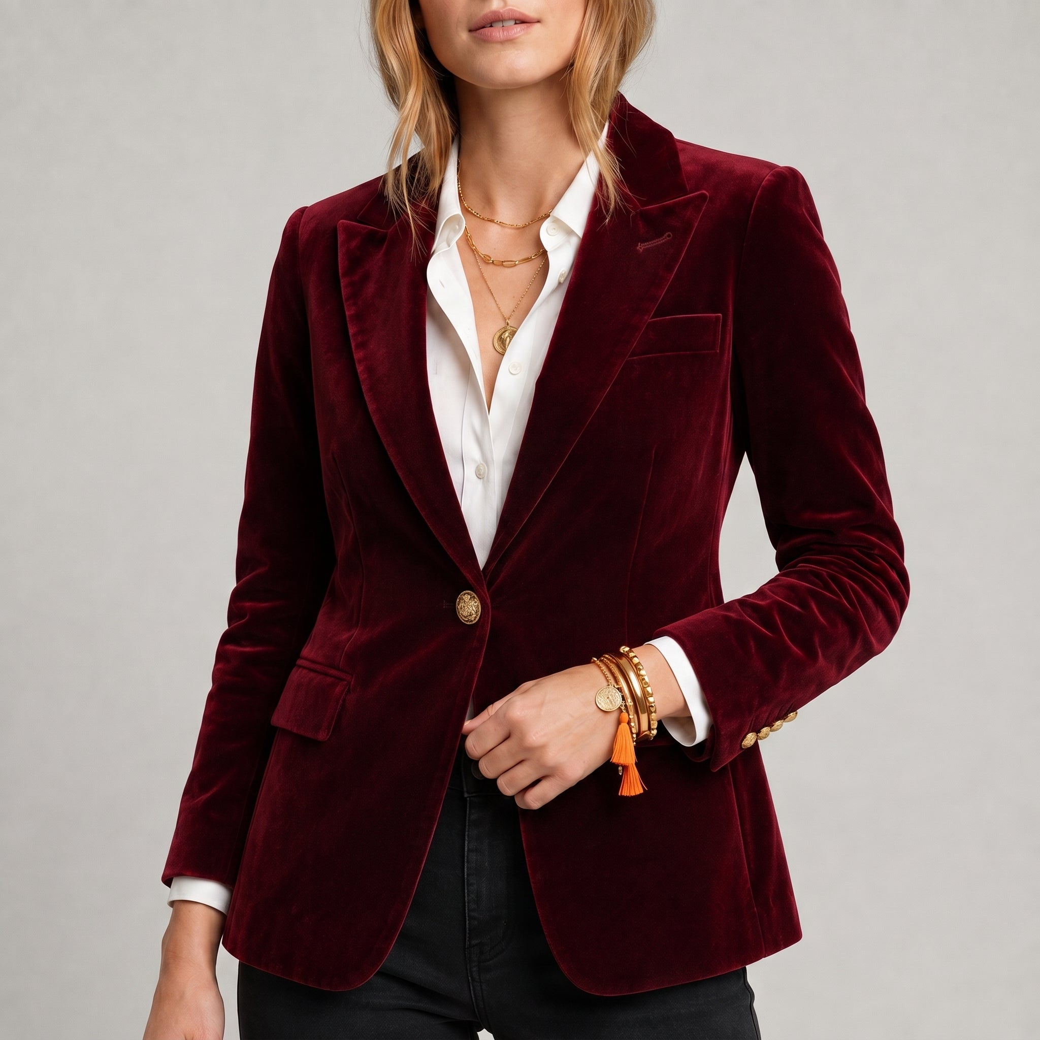 Sophie - Women's Tailored Single-Breasted Blazer with Gold Buttons