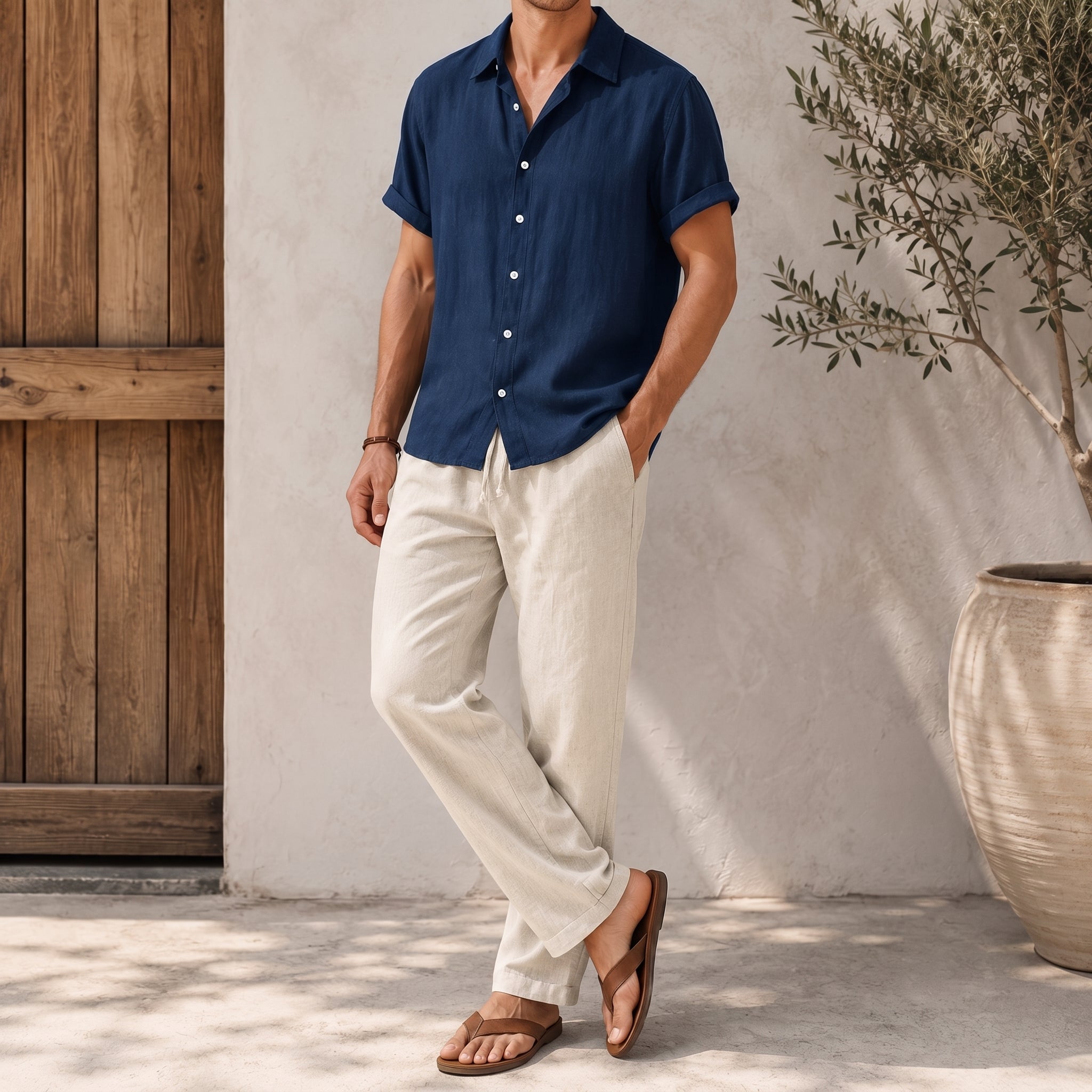 George - Men's Summer Point Collar Elasticated Waist Co-ord Set
