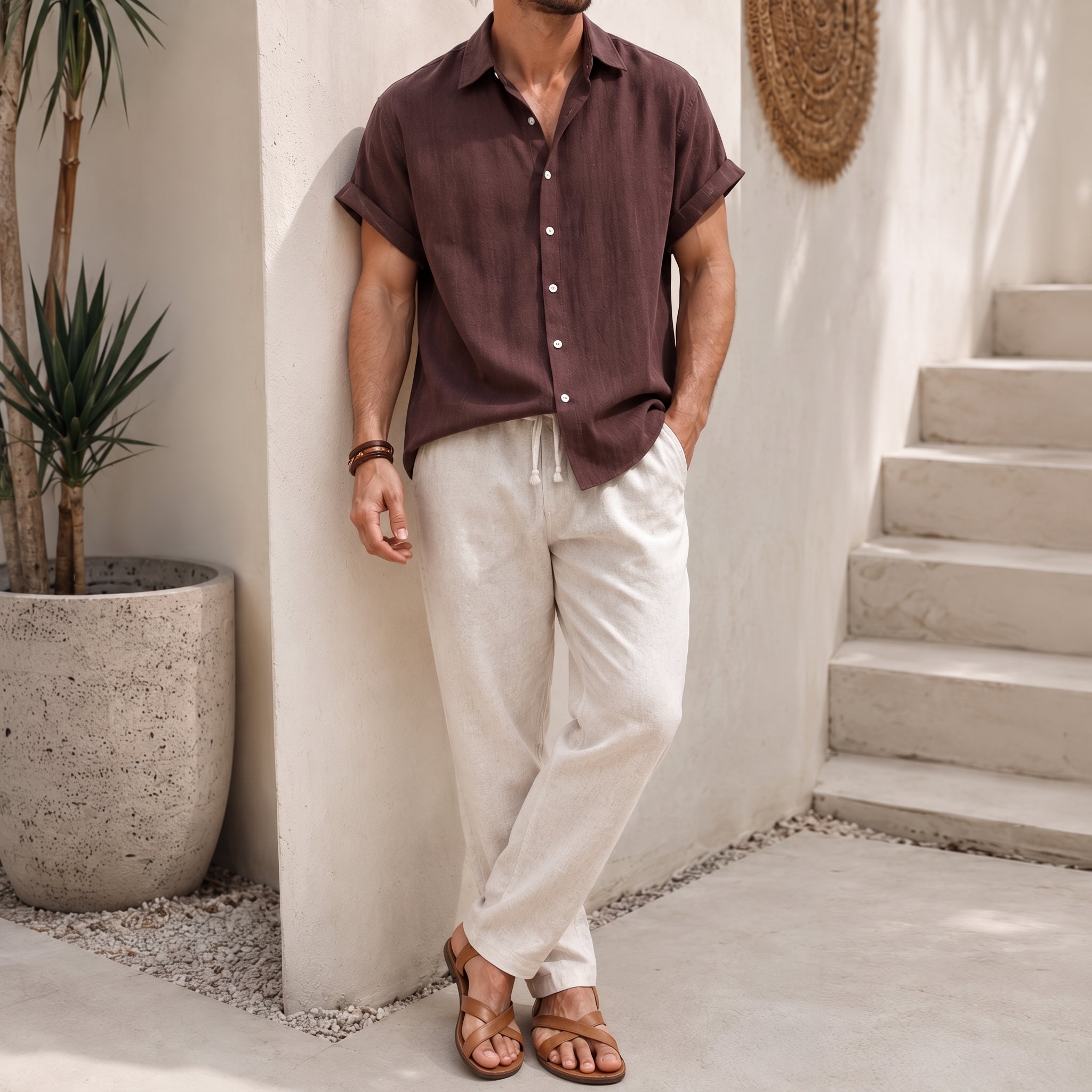 George - Men's Summer Point Collar Elasticated Waist Co-ord Set