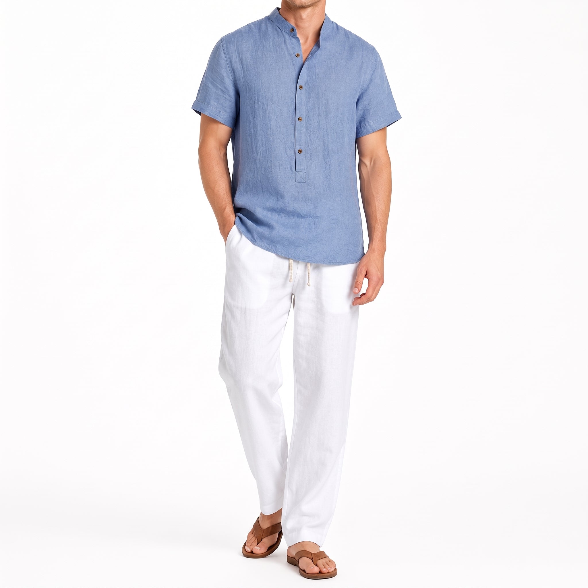 Oliver - Men's Summer Mandarin Collar Button Placket  Co-ord Set