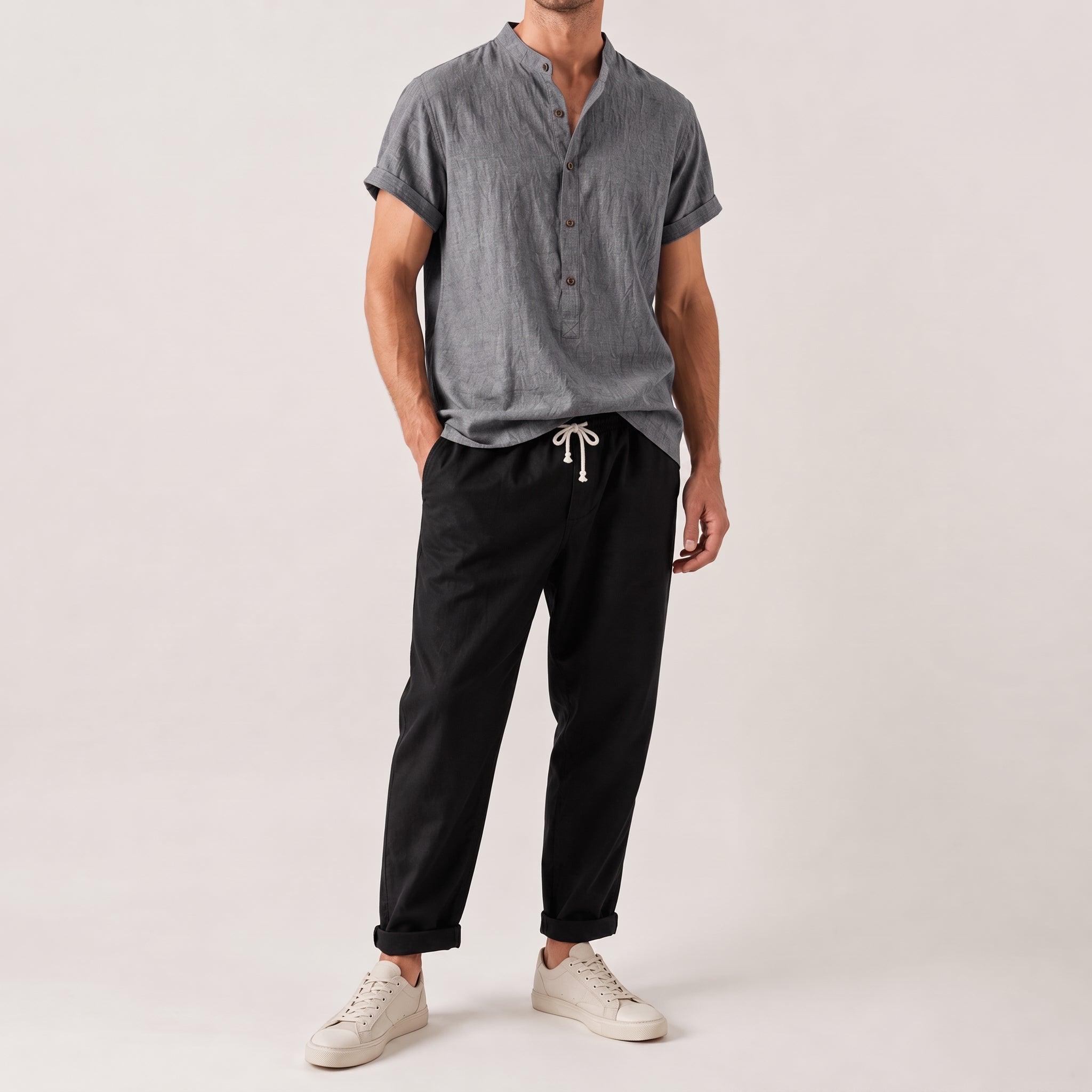 Oliver - Men's Summer Mandarin Collar Button Placket  Co-ord Set