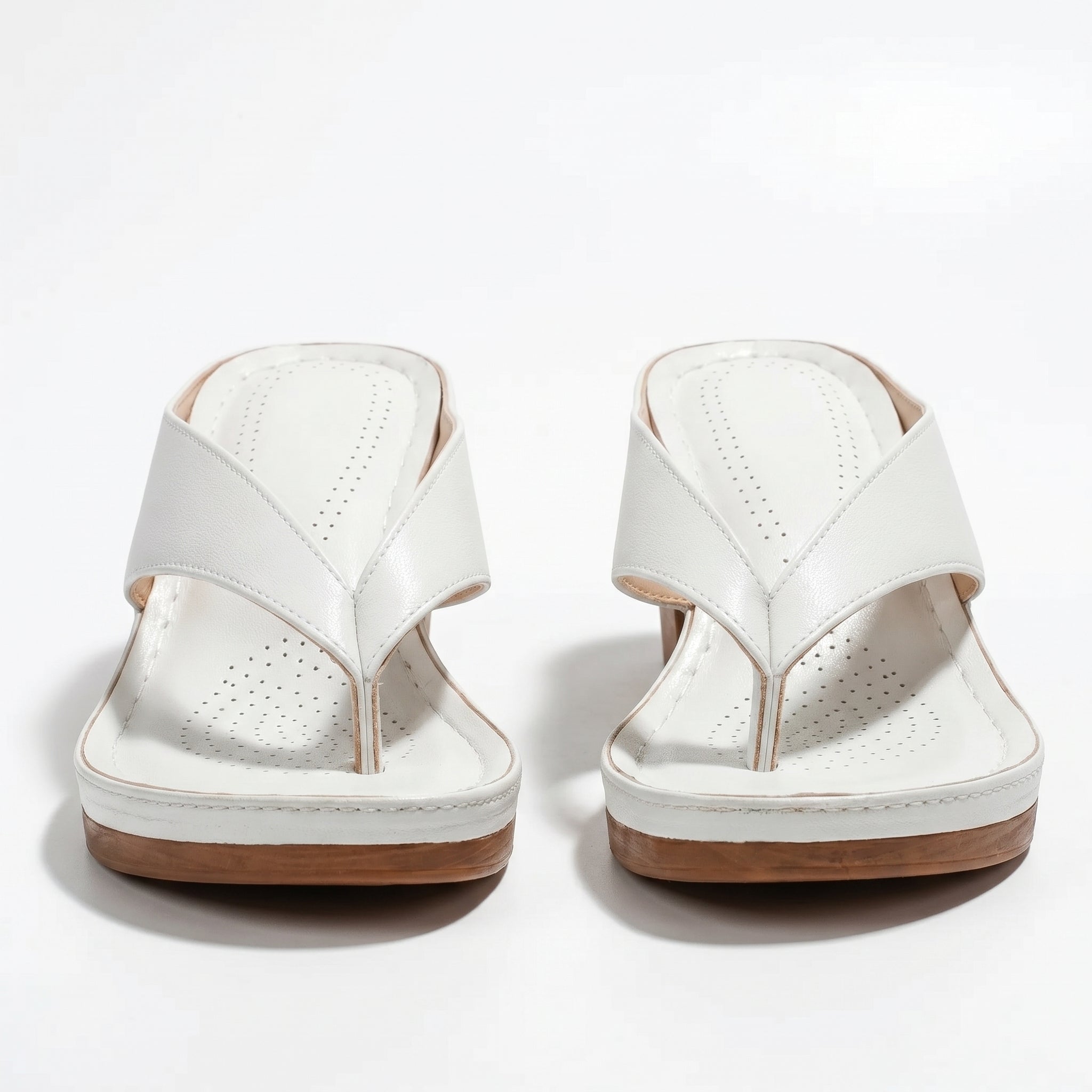 Abigail - Women's Orthopaedic V - Shaped Thong Strap Heeled Sandals - Shoes - White - Taylor & Bennett