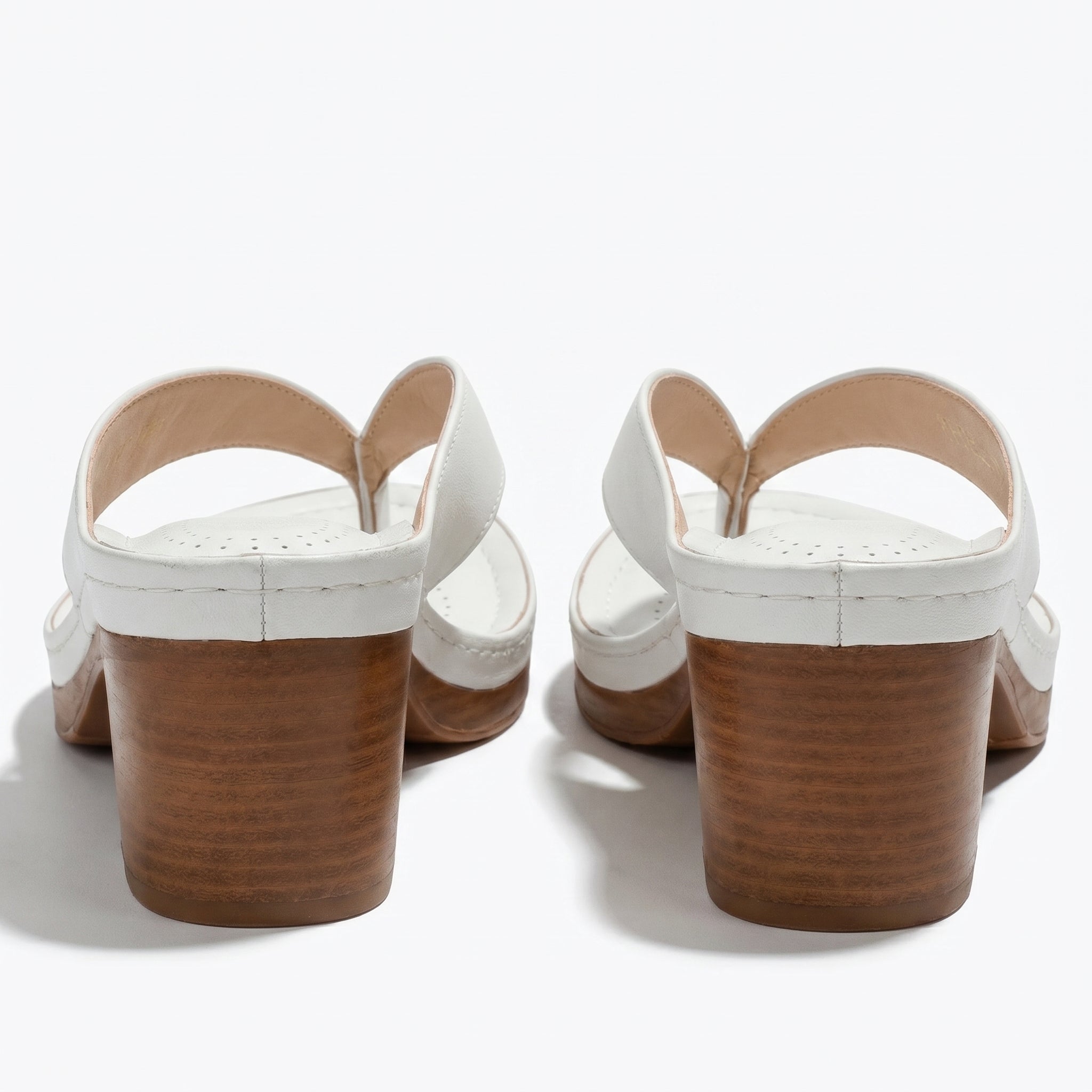 Abigail - Women's Orthopaedic V - Shaped Thong Strap Heeled Sandals - Shoes - White - Taylor & Bennett