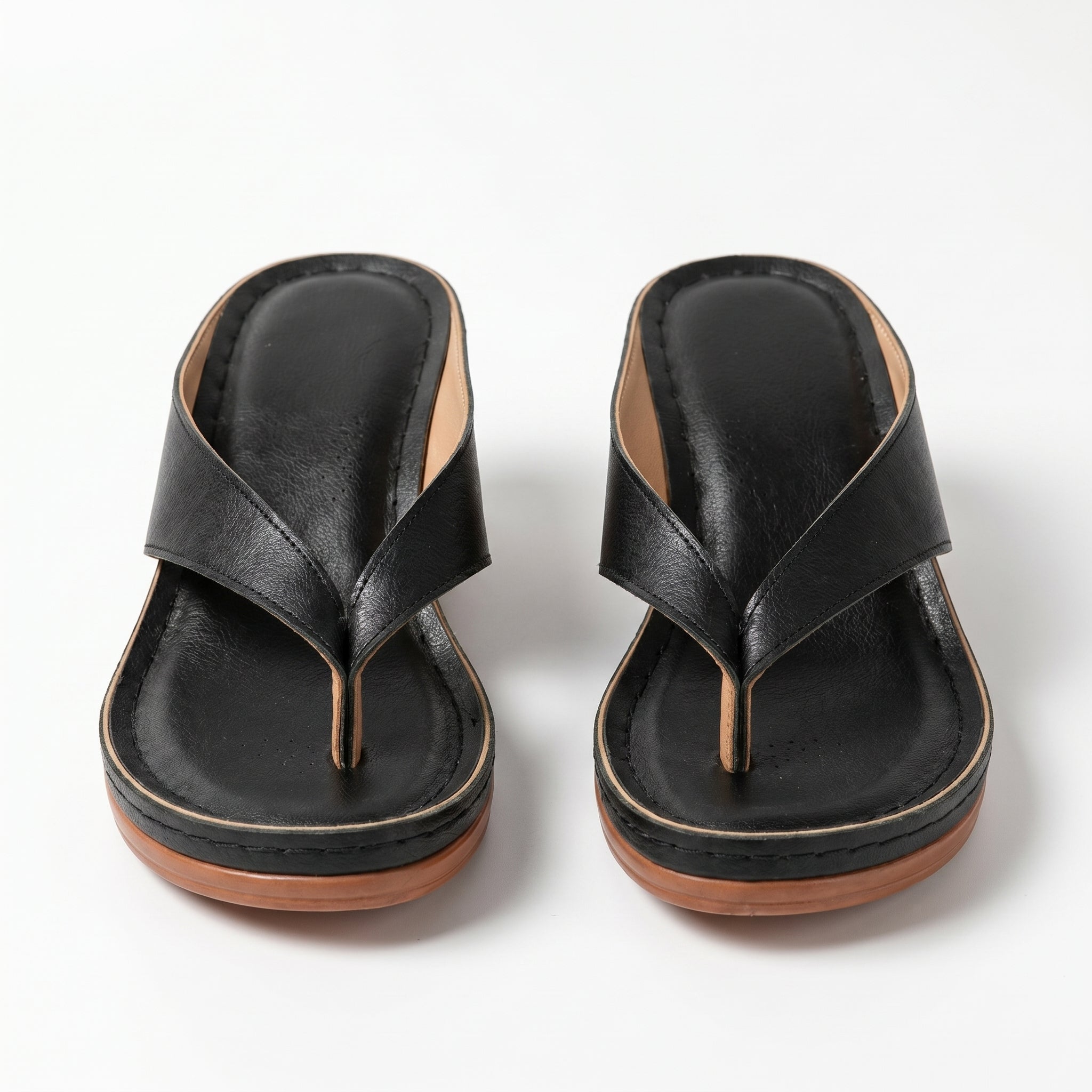 Abigail - Women's Orthopaedic V - Shaped Thong Strap Heeled Sandals - Shoes - Black - Taylor & Bennett