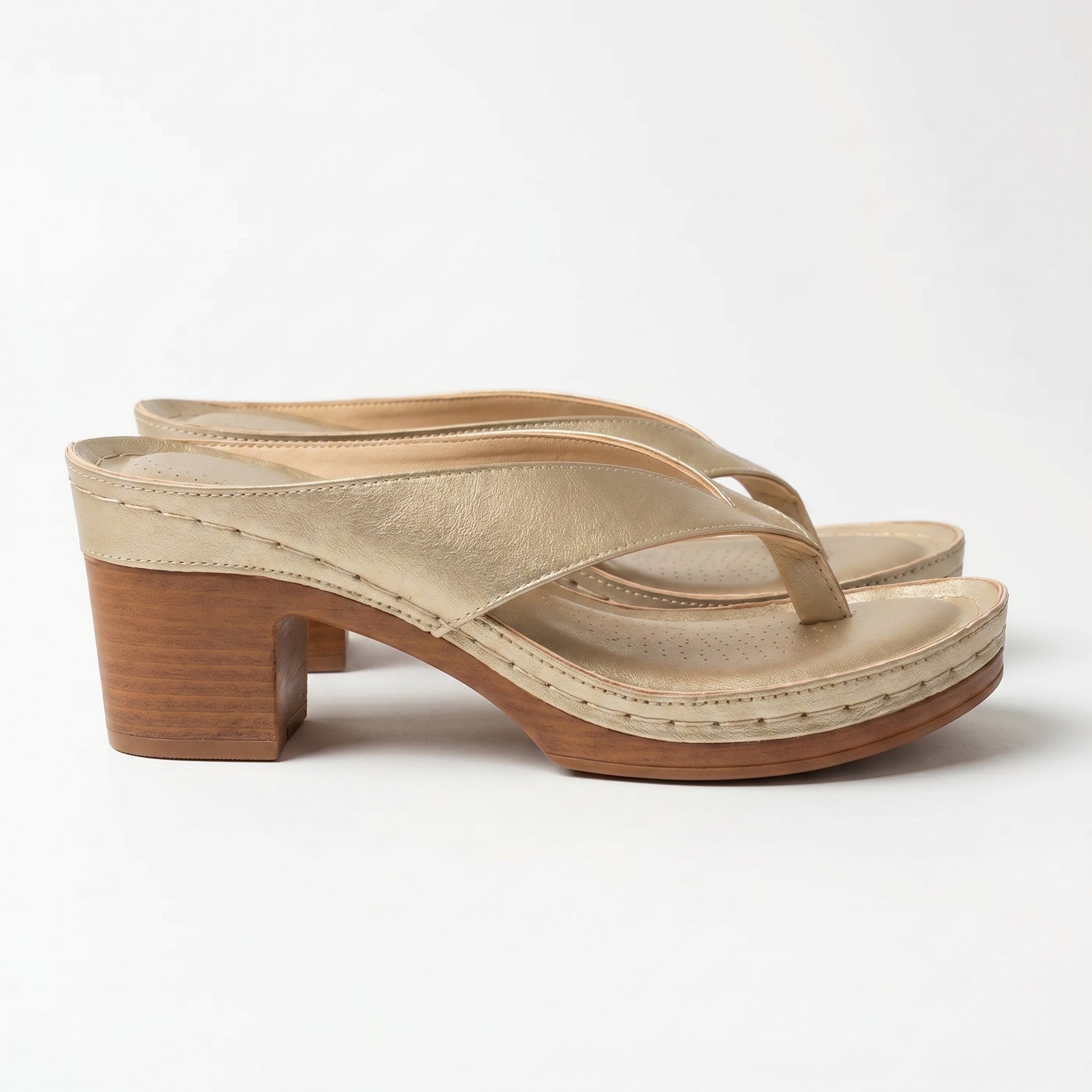 Abigail - Women's Orthopaedic V - Shaped Thong Strap Heeled Sandals - Shoes - Gold - Taylor & Bennett