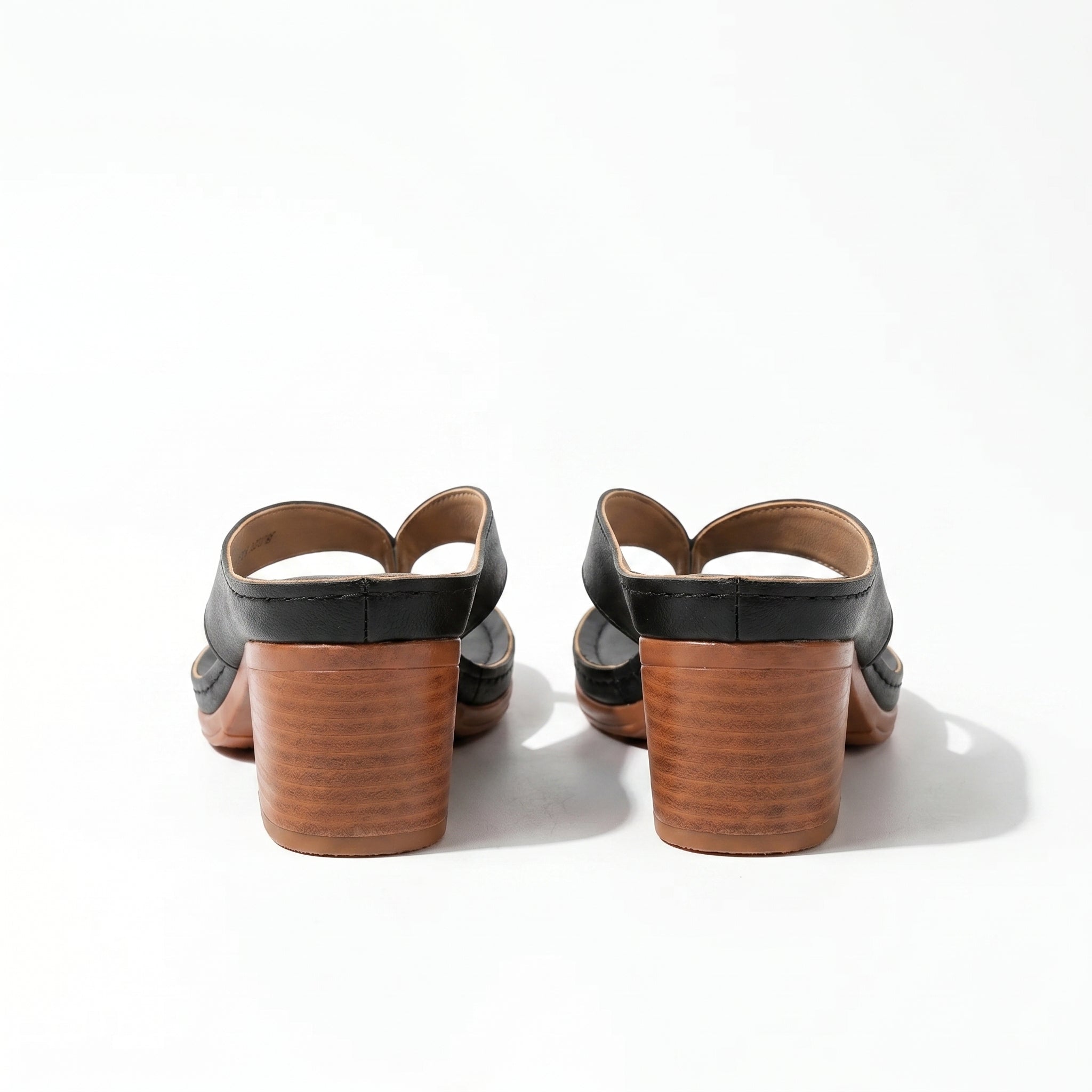 Abigail - Women's Orthopaedic V - Shaped Thong Strap Heeled Sandals - Shoes - Black - Taylor & Bennett