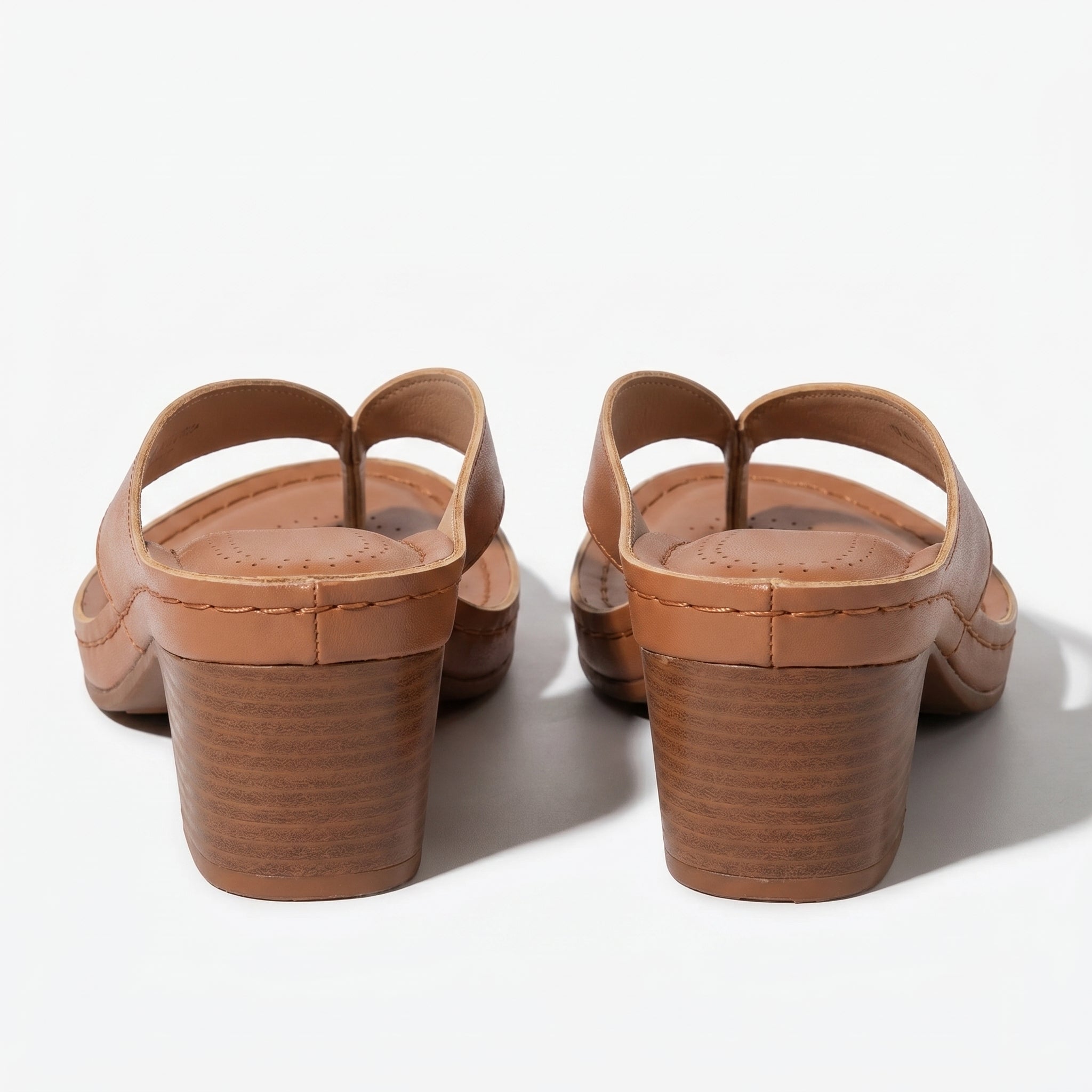 Abigail - Women's Orthopaedic V - Shaped Thong Strap Heeled Sandals - Shoes - Brown - Taylor & Bennett