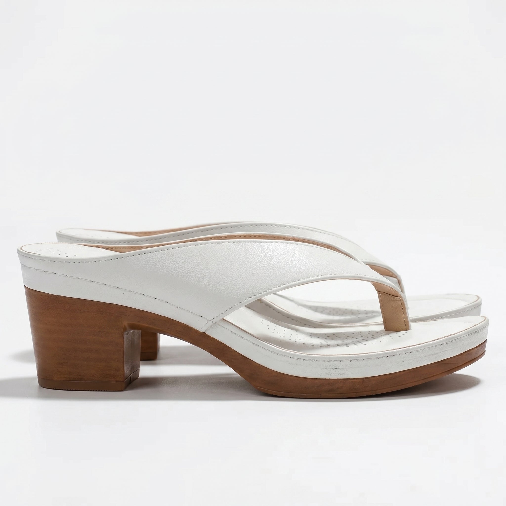 Abigail - Women's Orthopaedic V - Shaped Thong Strap Heeled Sandals - Shoes - White - Taylor & Bennett