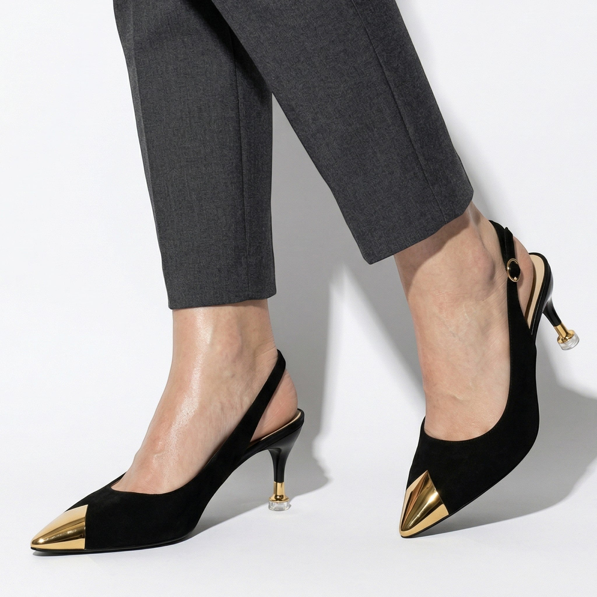 Adele - Women's Slingback Kitten Heels - Sandals & Slides - Black - Taylor & Bennett