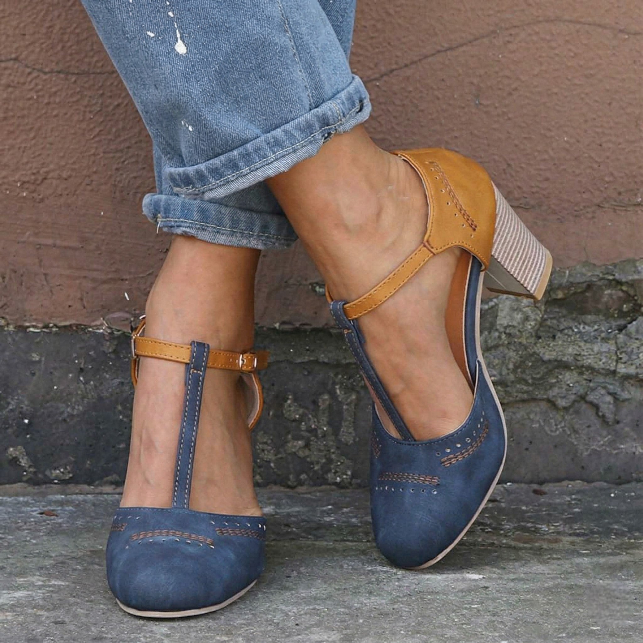 Adrienne - Women's Two Tone Block Heels - Heels - Blue - Taylor & Bennett