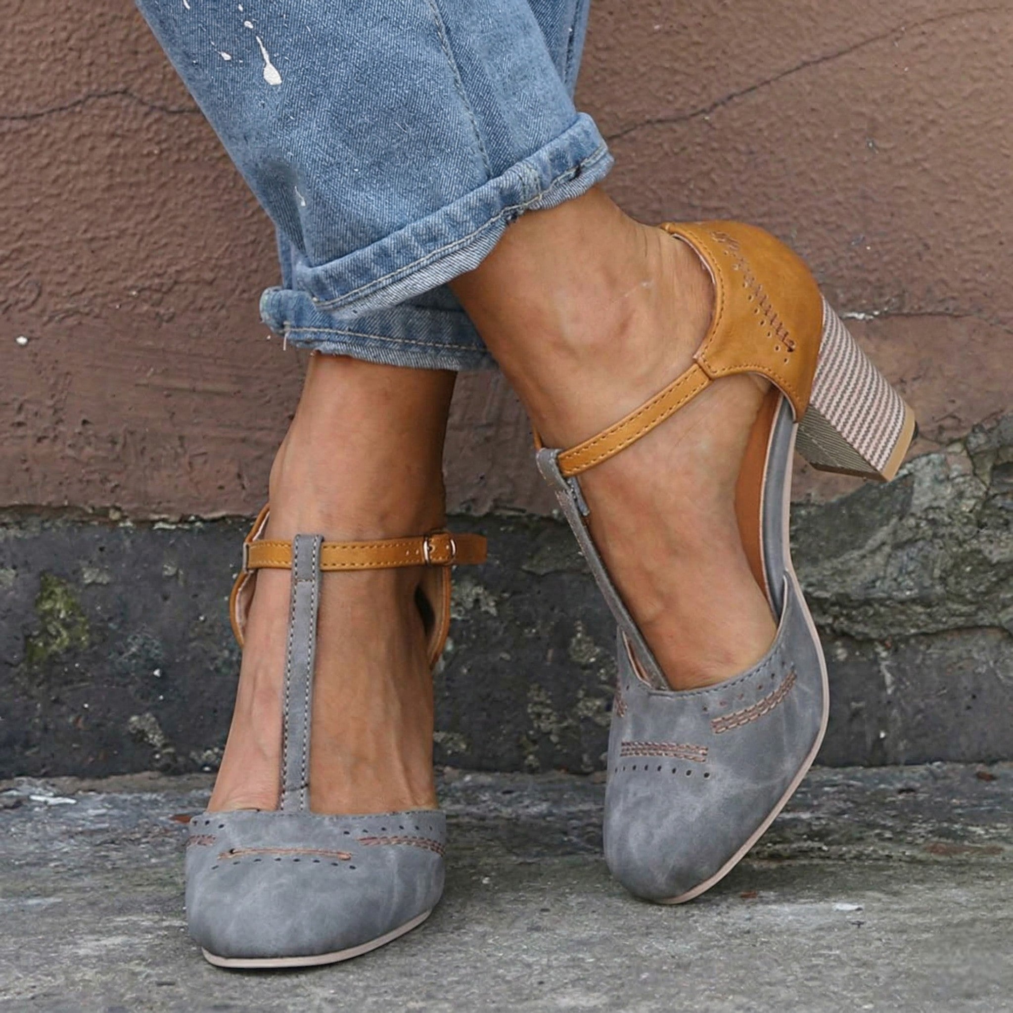 Adrienne - Women's Two Tone Block Heels - Heels - Grey - Taylor & Bennett