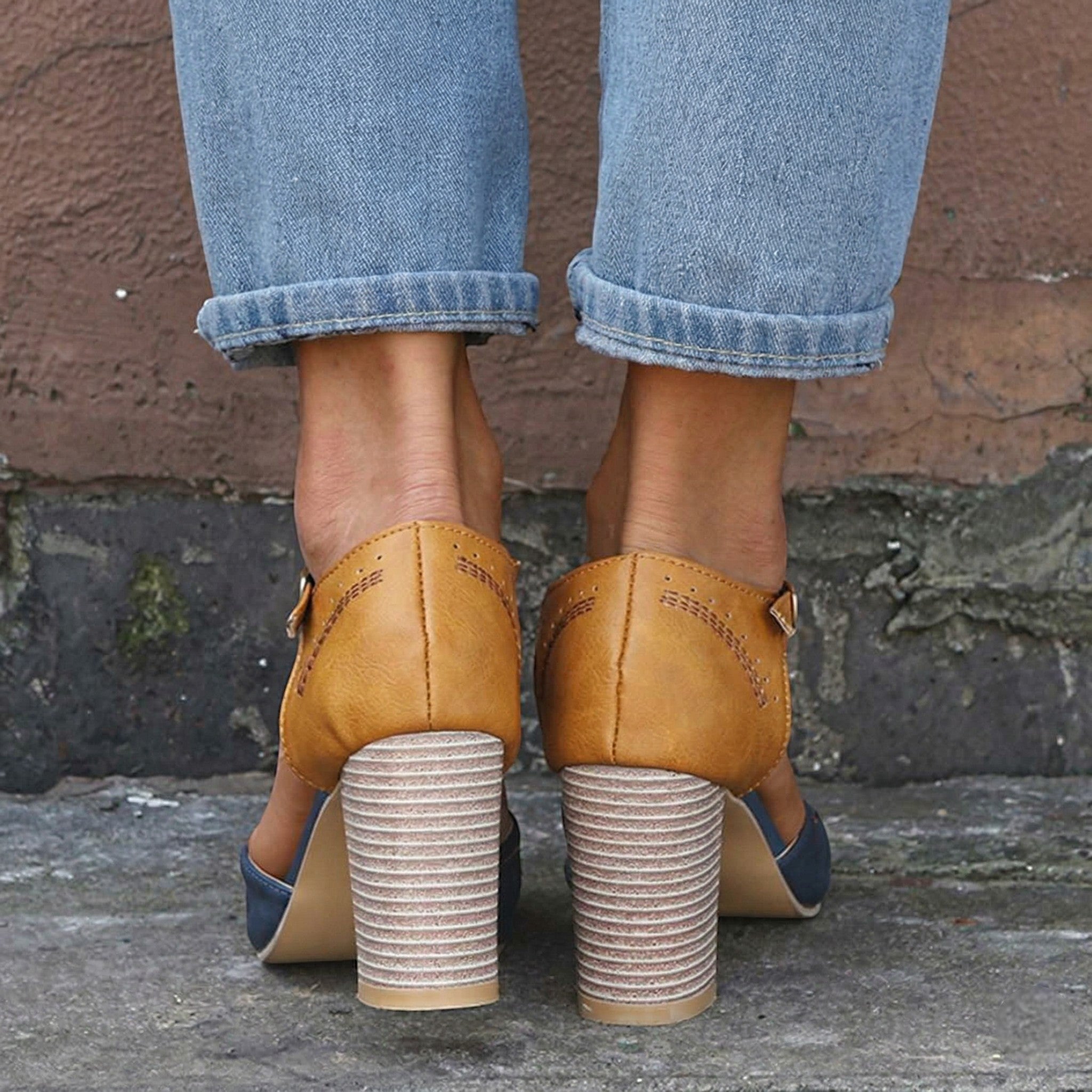 Adrienne - Women's Two Tone Block Heels - Heels - Blue - Taylor & Bennett