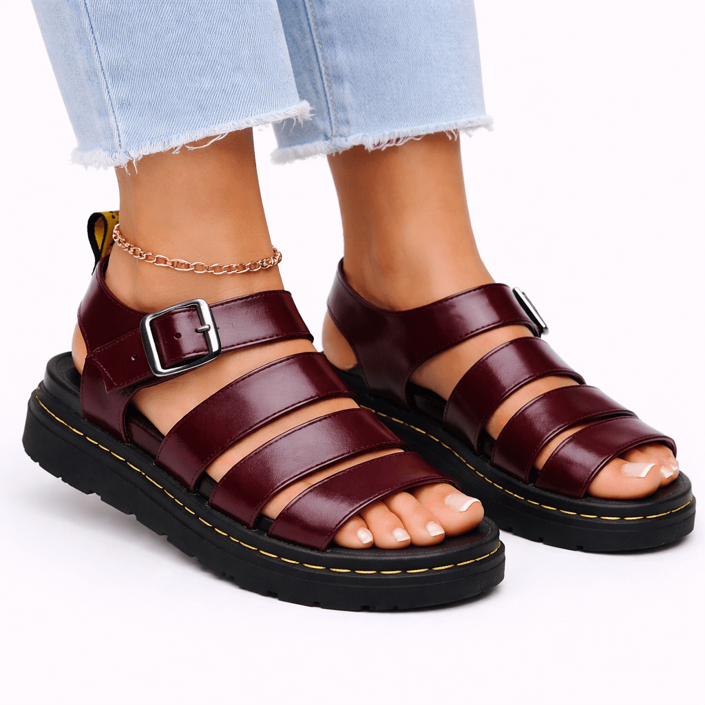 Agnes - Women's Summer Ankle Buckle Multi-Strap Sandals - Sandals - Red - Taylor & Bennett