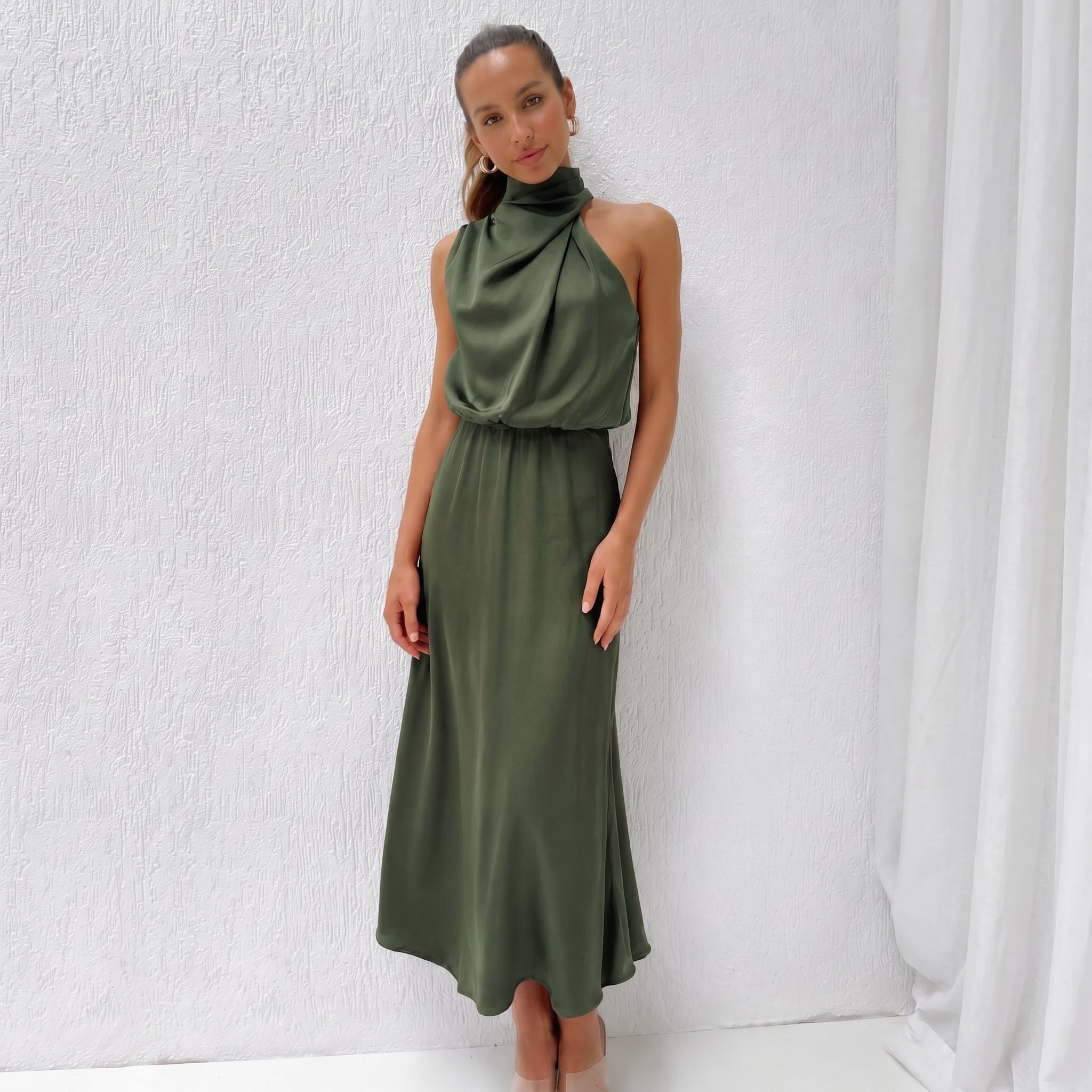 Alfreda - Women's Wedding Guest High Neck Maxi Dress - Dresses - Green - Taylor & Bennett