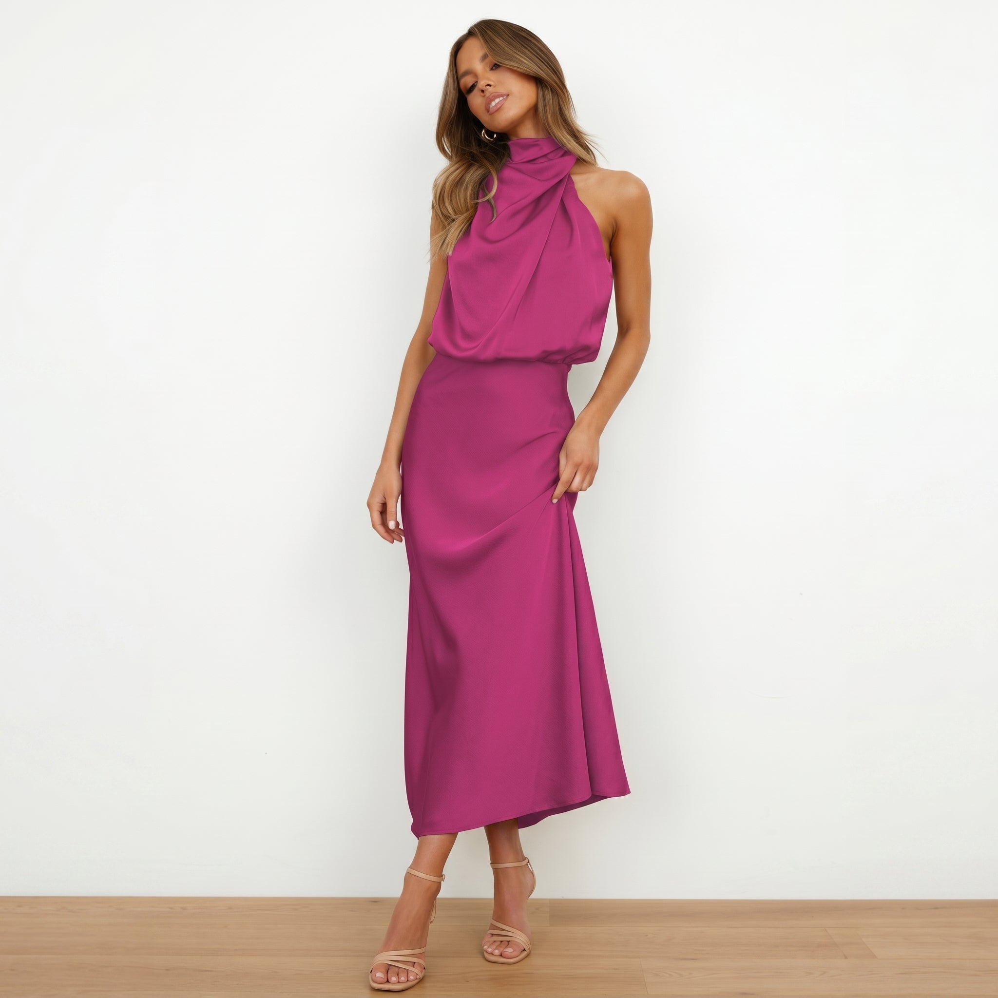 Alfreda - Women's Wedding Guest High Neck Maxi Dress - Dresses - Pink - Taylor & Bennett