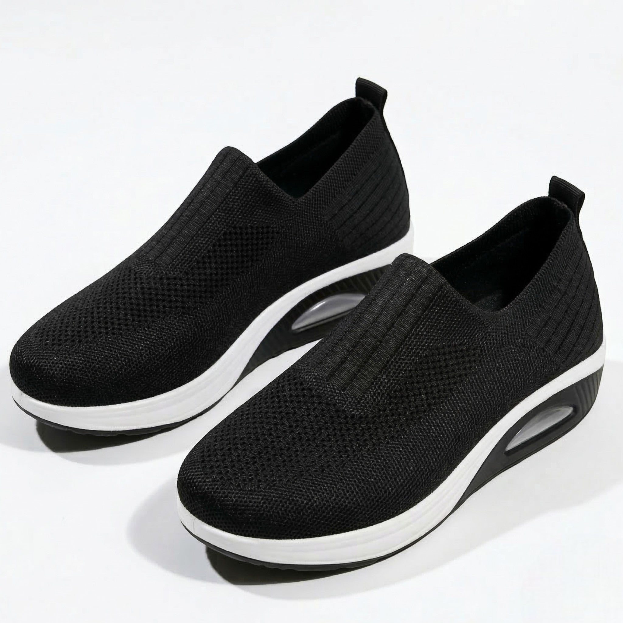 Alice - Women's Breathable Slip - On Mesh Wedge Trainers - SHOES - Black - Taylor & Bennett