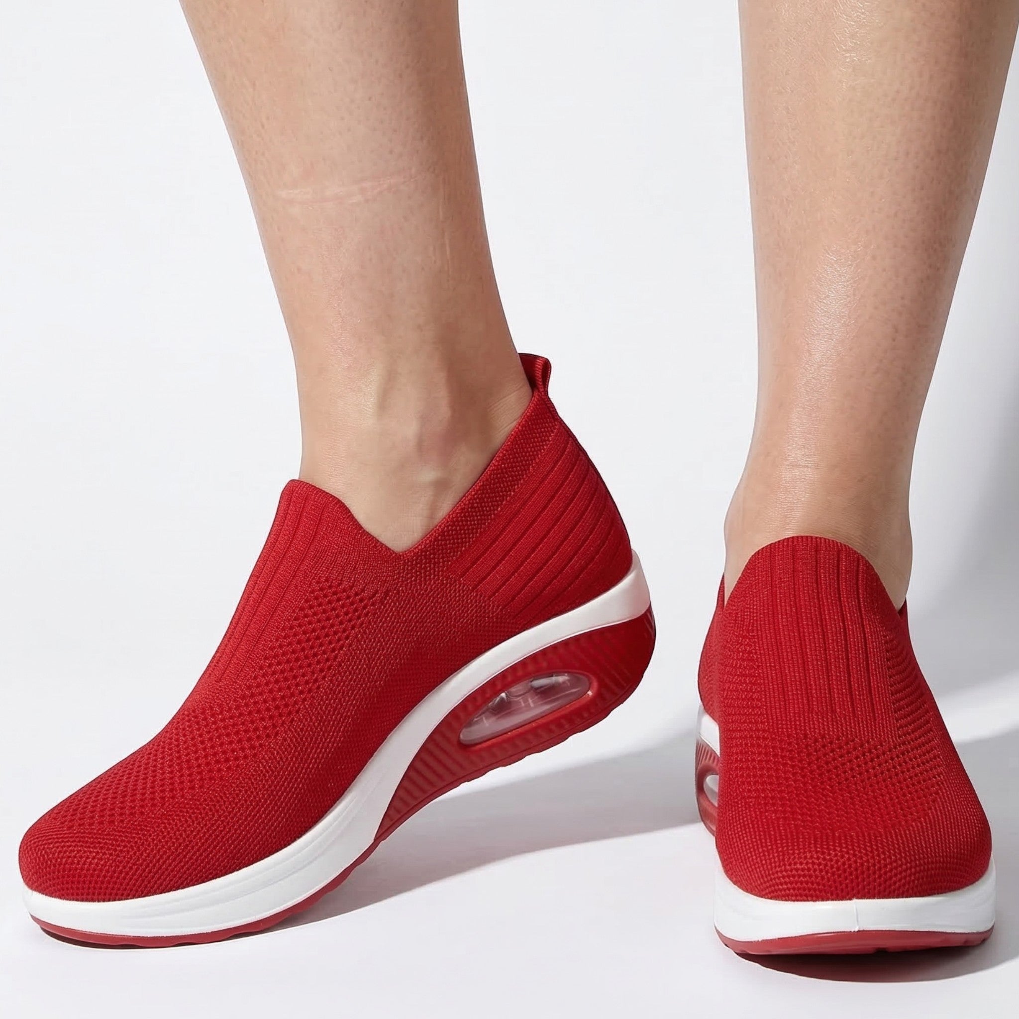 Alice - Women's Breathable Slip - On Mesh Wedge Trainers - SHOES - Red - Taylor & Bennett