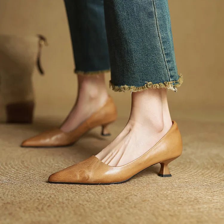 Alice - Women's Kitten Heel Pointed Toe Pumps - Sandals - Brown - Taylor & Bennett