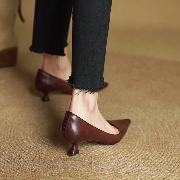 Alice - Women's Kitten Heel Pointed Toe Pumps - Sandals - Brown - Taylor & Bennett