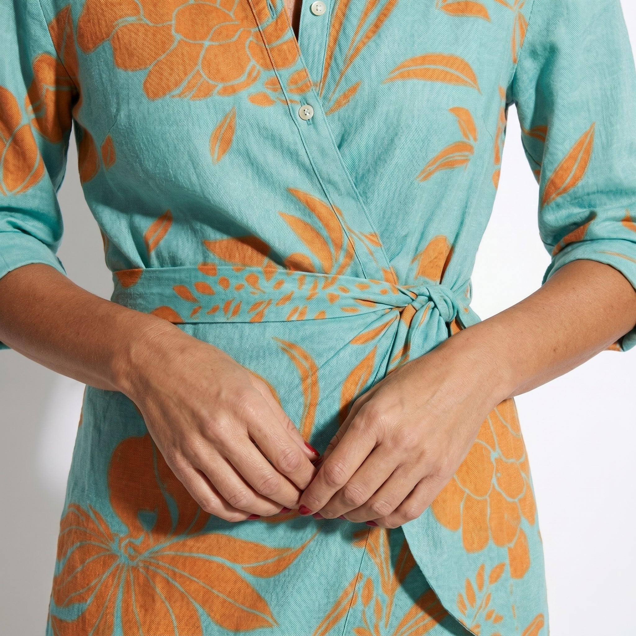 Alice - Women's Long Sleeve Wrap Shirt Dress with Vibrant Stripes - Long dress - Light Blue - Taylor & Bennett
