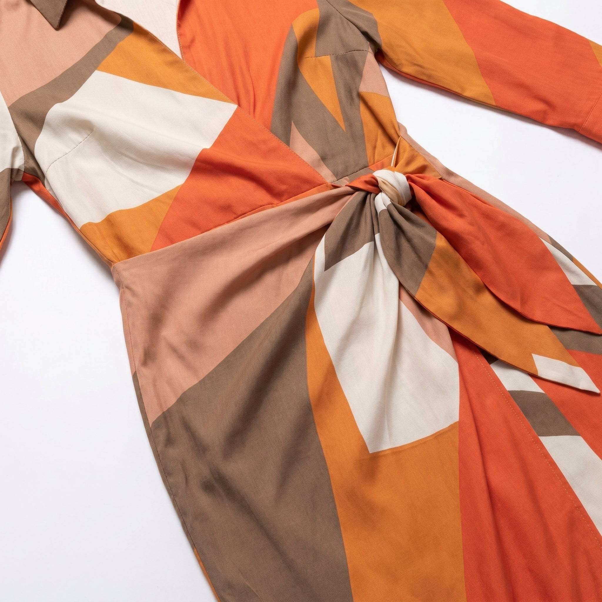 Alice - Women's Long Sleeve Wrap Shirt Dress with Vibrant Stripes - Long dress - Orange - Taylor & Bennett