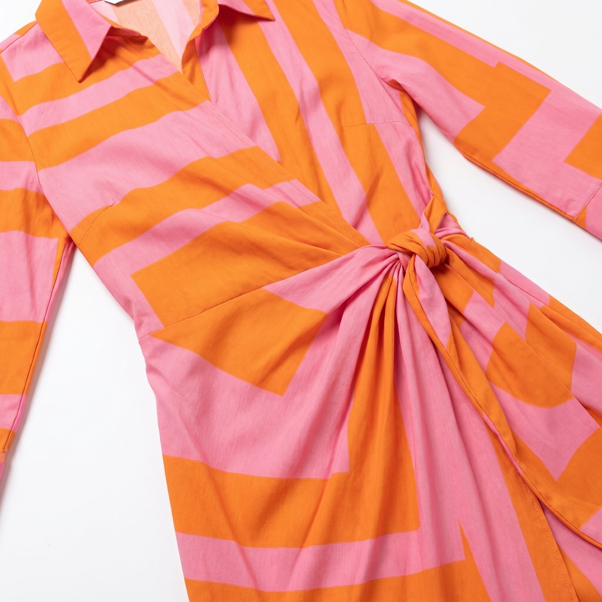 Alice - Women's Long Sleeve Wrap Shirt Dress with Vibrant Stripes - Long dress - Pink - Taylor & Bennett