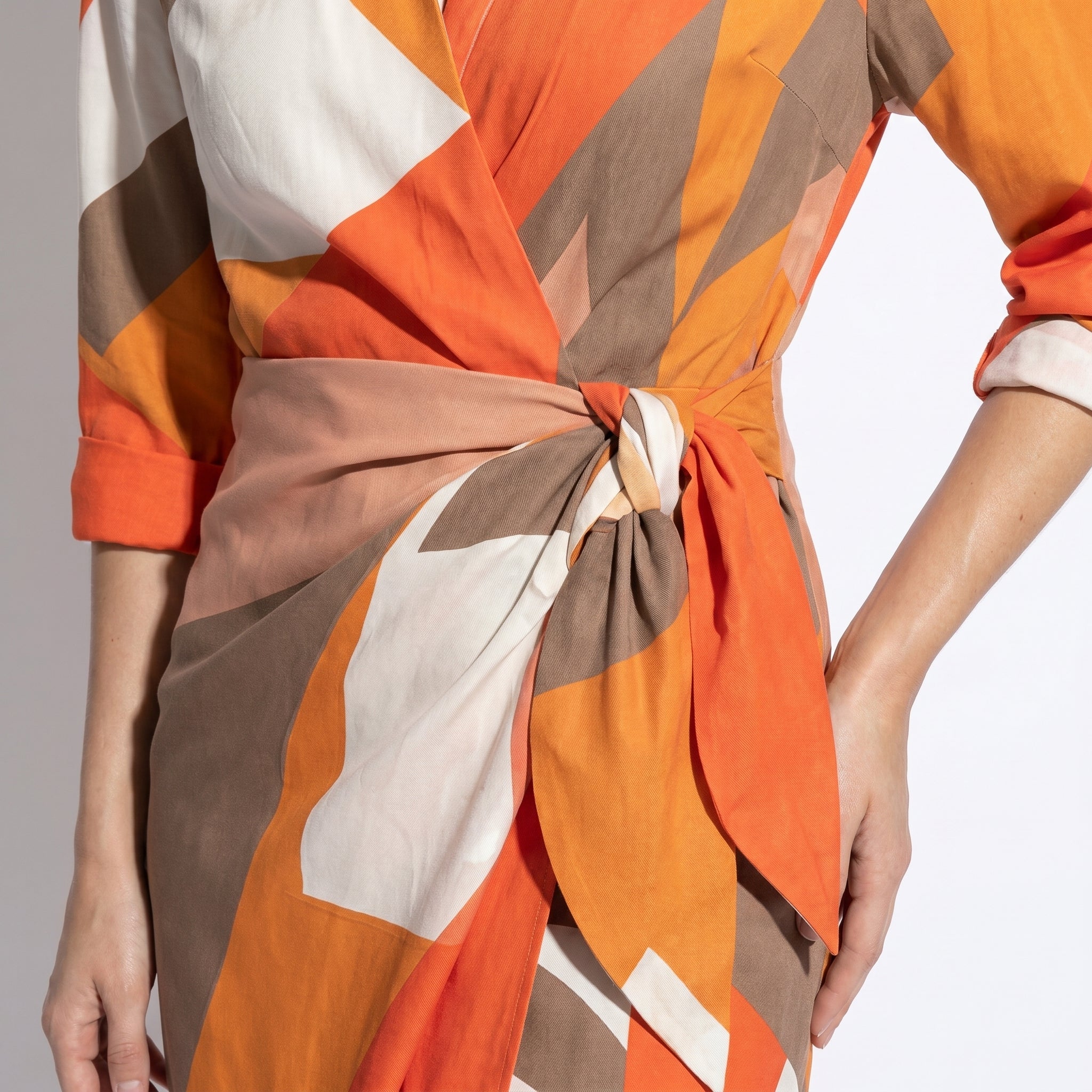 Alice - Women's Long Sleeve Wrap Shirt Dress with Vibrant Stripes - Long dress - Orange - Taylor & Bennett