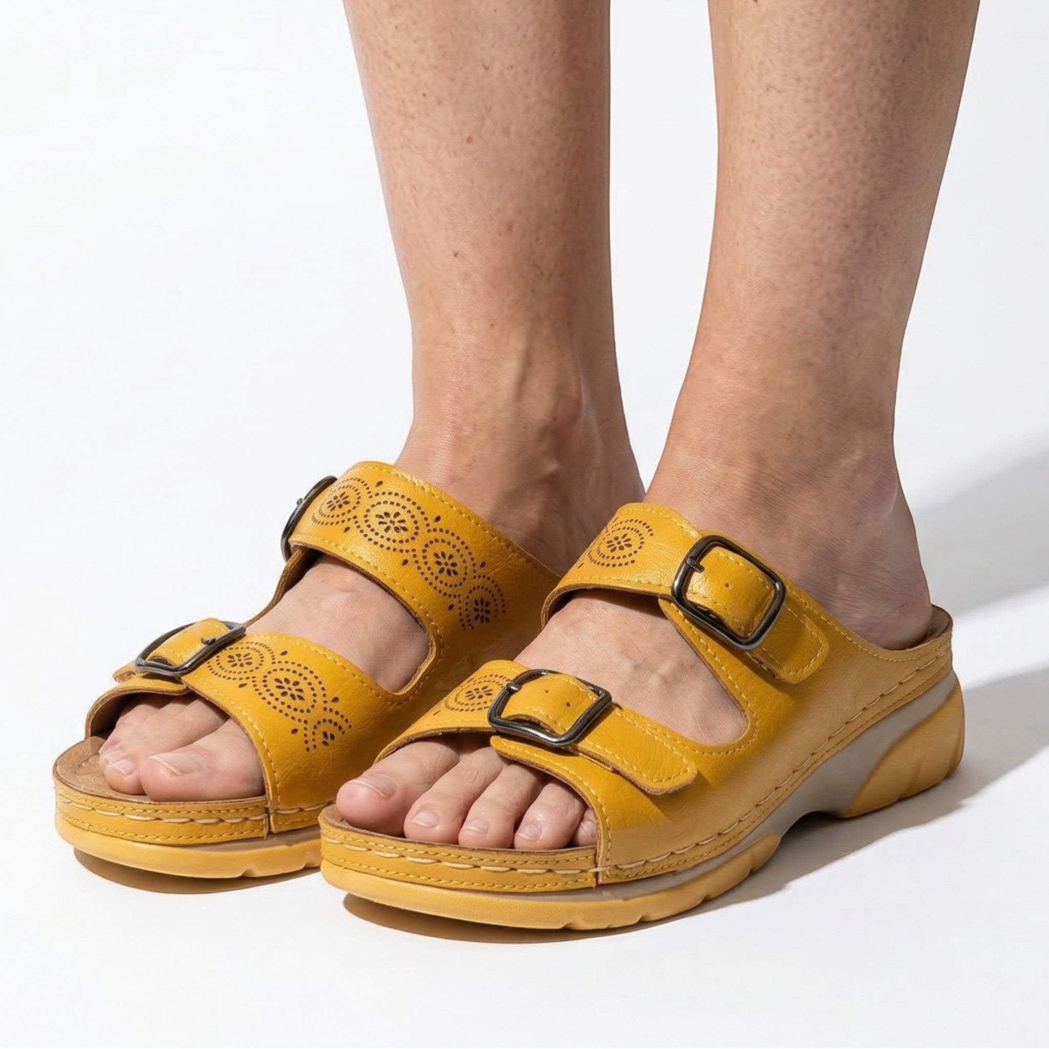 Alice - Women's Open Toe Sandals with Adjustable Buckles - Sandals - Yellow - Taylor & Bennett