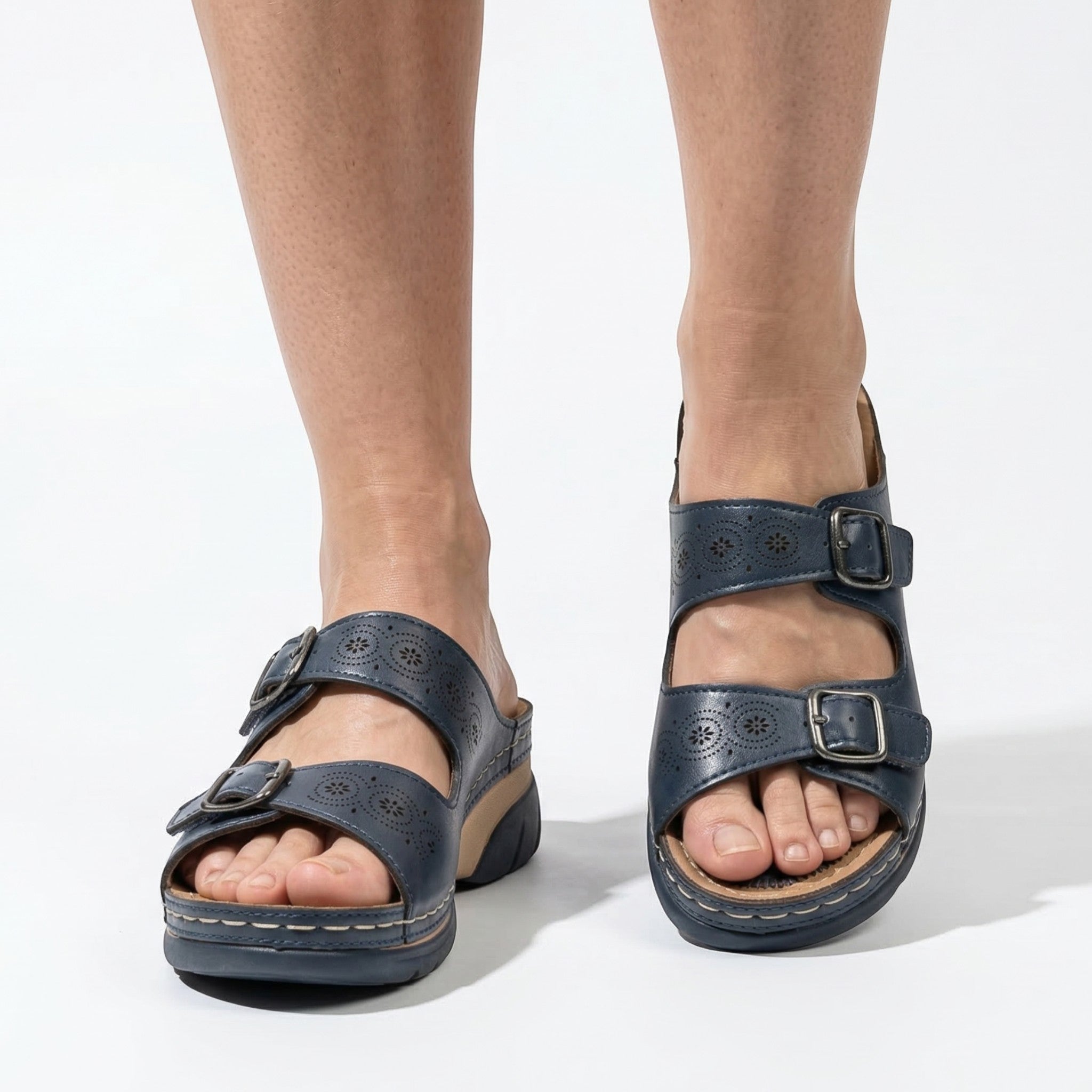 Alice - Women's Open Toe Sandals with Adjustable Buckles - Sandals - Blue - Taylor & Bennett