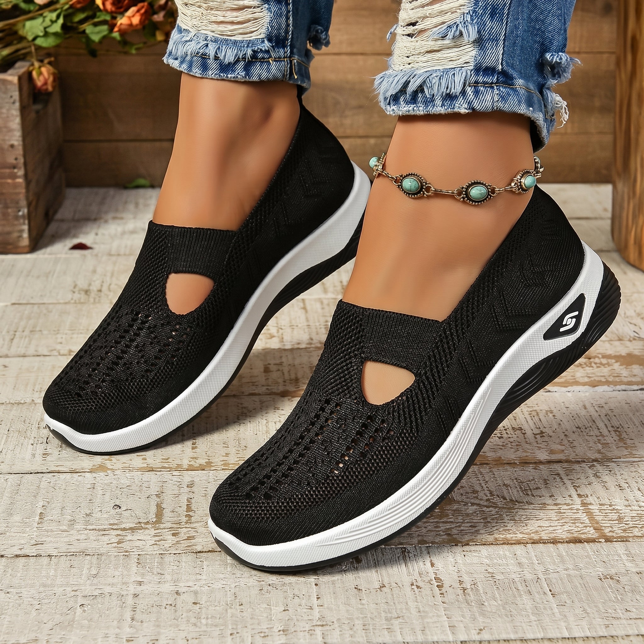 Alice - Women's Orthopaedic Breathable Slip-On Trainers - Orthopaedic Shoes - Black - Taylor & Bennett