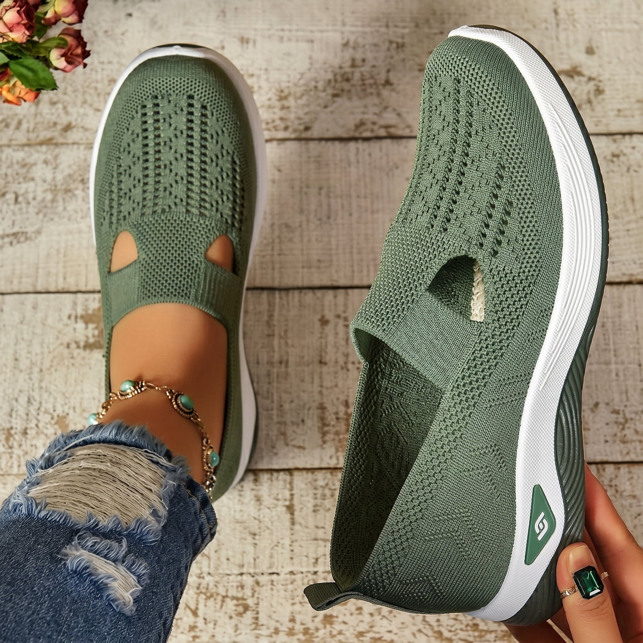 Alice - Women's Orthopaedic Slip - On Cushioned Trainers - Trainers - Green - Taylor & Bennett