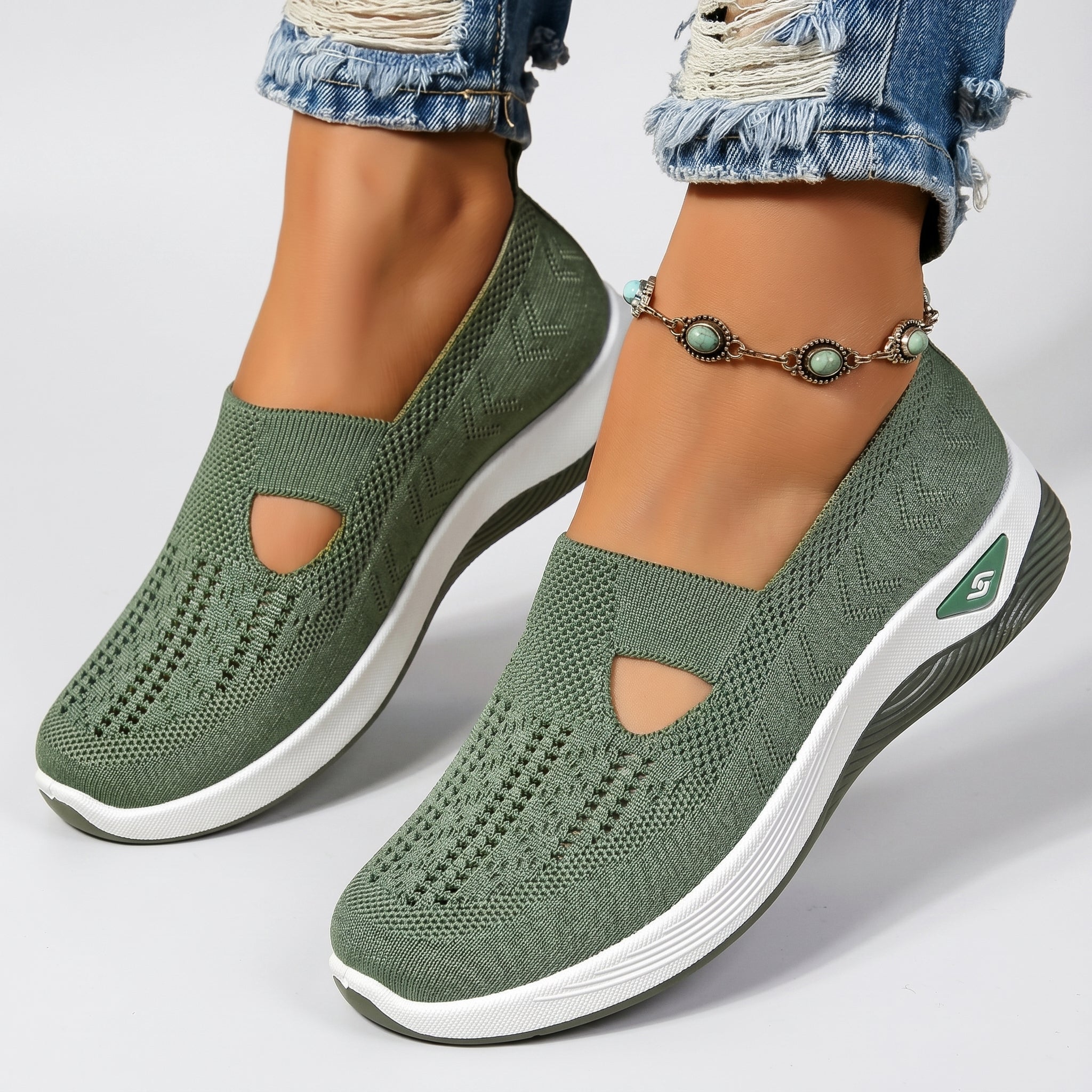 Alice - Women's Orthopaedic Slip - On Cushioned Trainers - Trainers - Green - Taylor & Bennett