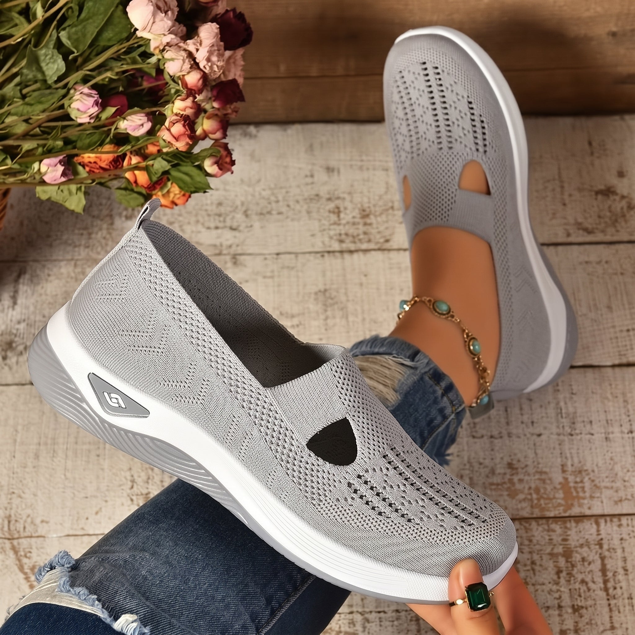 Alice - Women's Orthopaedic Slip - On Cushioned Trainers - Trainers - Grey - Taylor & Bennett