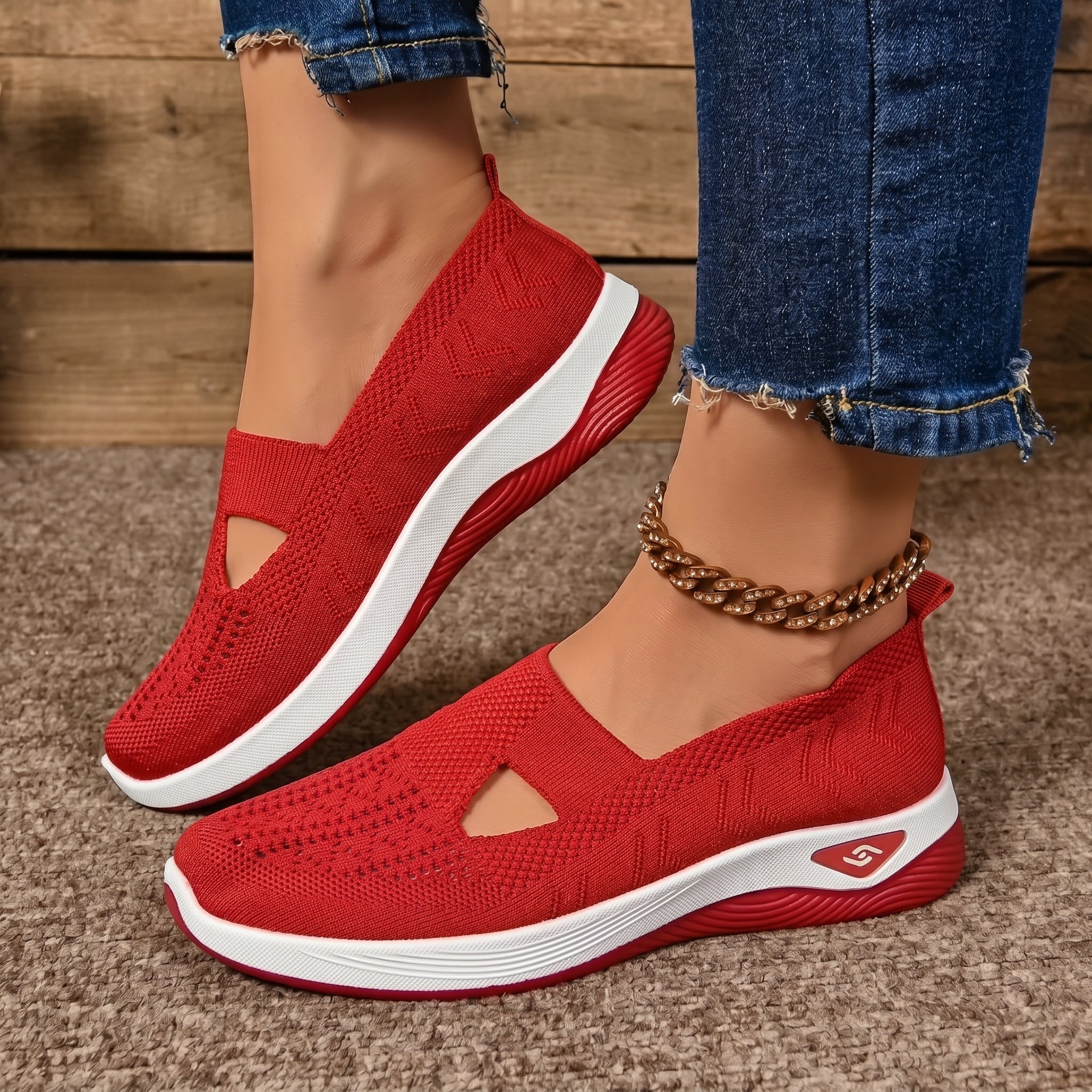 Alice - Women's Orthopaedic Slip - On Cushioned Trainers - Trainers - Red - Taylor & Bennett
