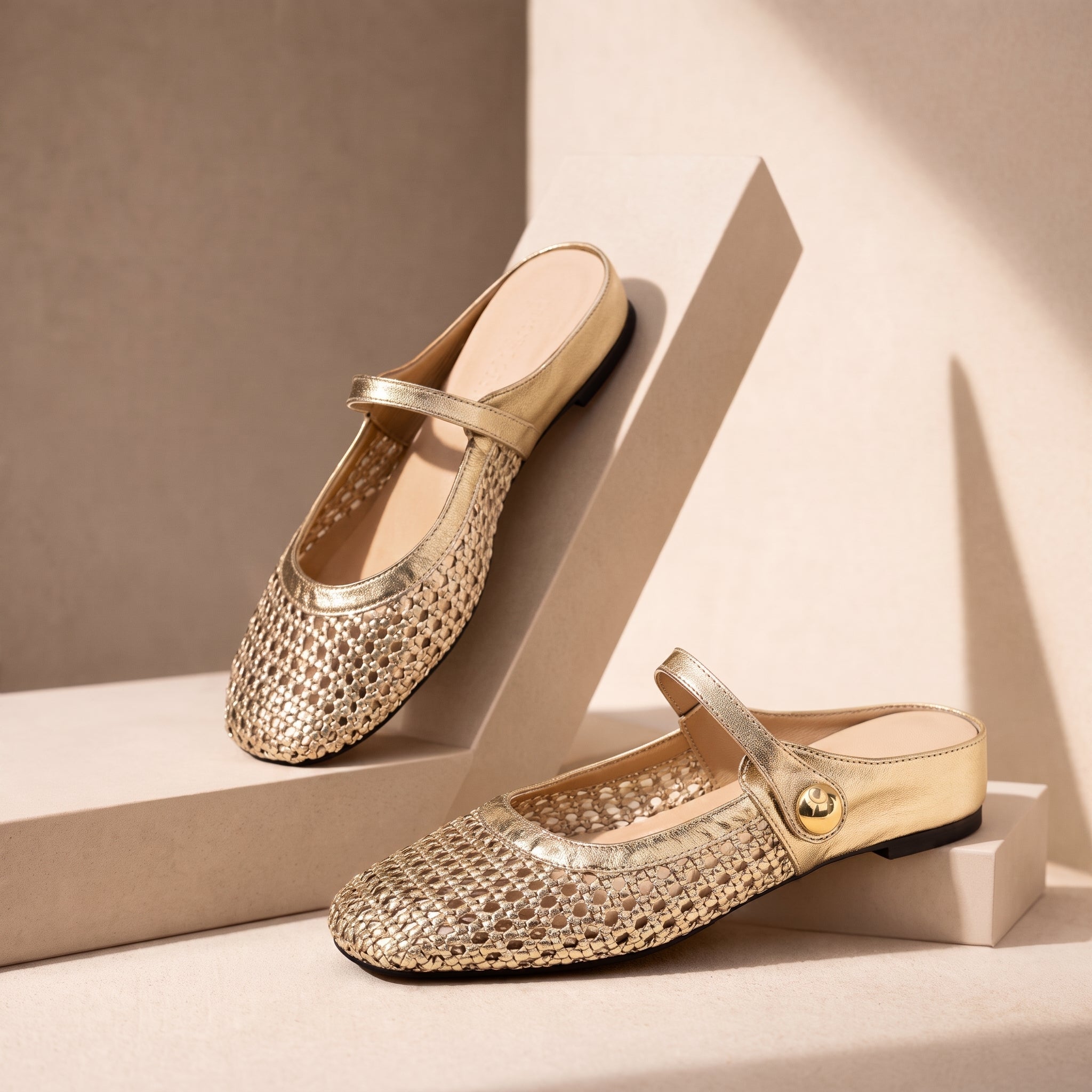 Alice – Women's Orthopaedic Square Toe Flat Mules - Flats - Gold - Taylor & Bennett