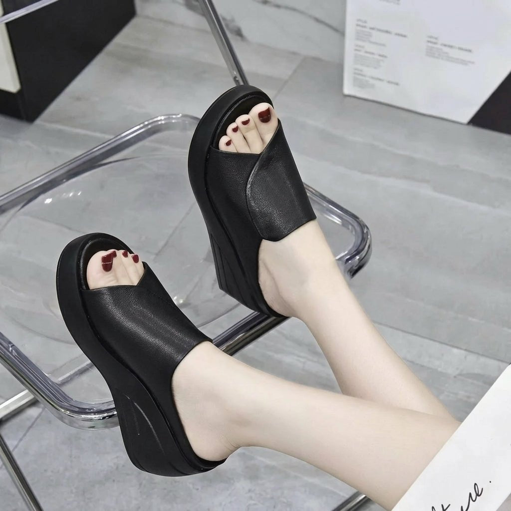 Alice - Women's Platform Open Toe Wedge Sandals - Sandals - Black - Taylor & Bennett
